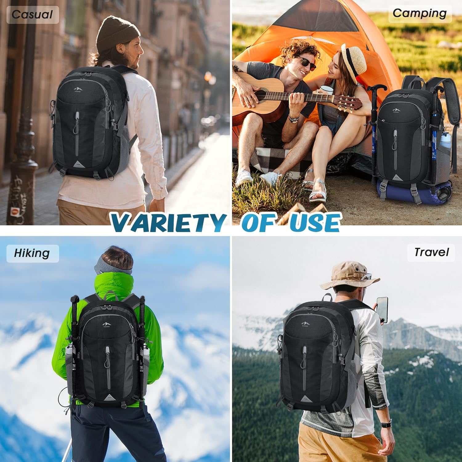 Hiking Backpack 40L Lightweight Packable Camping Backpack Waterproof Travel Daypack Men Women Hiking Daypack - Green image number 3