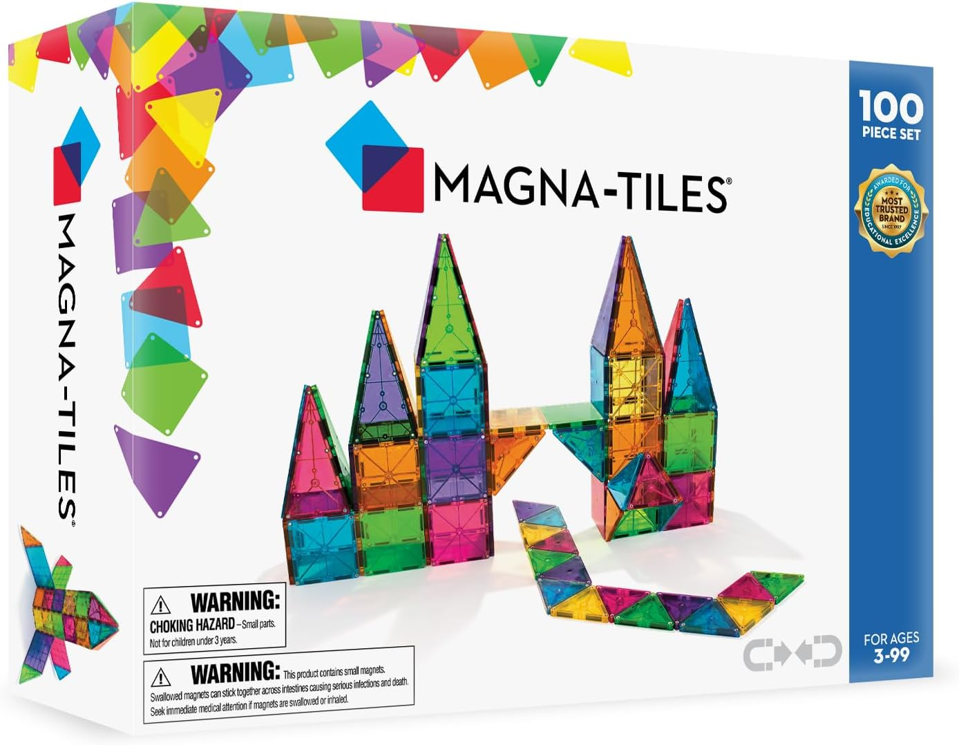Magna-Tiles 100-Piece Clear Colors Set &ndash; the Original, Award-Winning Magnetic Building Tiles &ndash; Creativity and Educational &ndash; STEM Approved image number 1