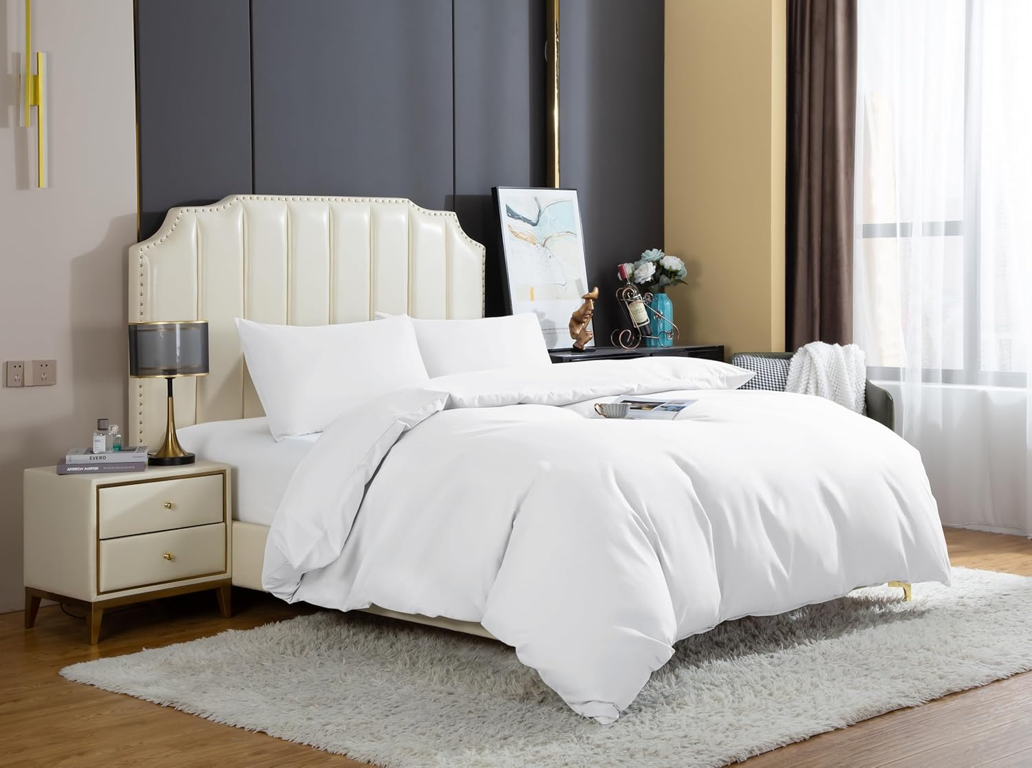 ISMATE Premium Quilt Cover Set,1800 TC Ultra Soft Bamboo Touch Microfiber Doona Cover Bedding Set in Solid Plain Color 3 Pcs Set (White, Queen) image number 5