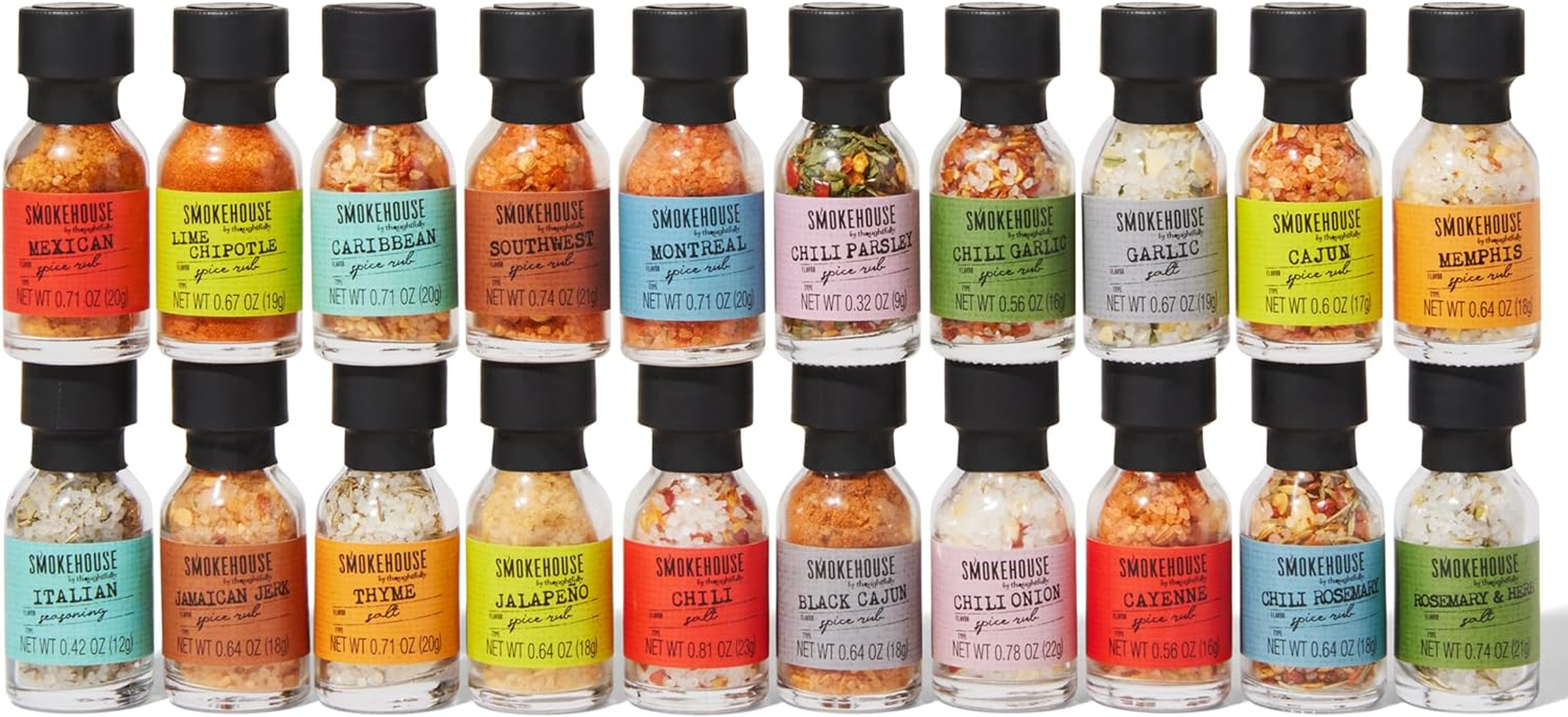 Smokehouse by Thoughtfully, Gourmet Ultimate Grilling Spice Set, Grill Seasonings and Rubs Gift Set, Flavours Include Chili Garlic, Italian Seasoning, Cayenne Spice Rub and More, Pack of 20 image number 3