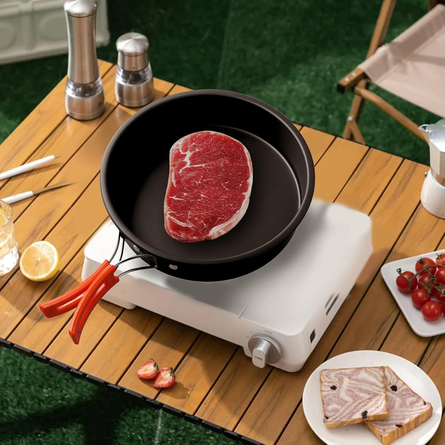 Lightweight Camping Frying Pan Non-Stick Camping Cooking Pot with Foldable Handle Cookware Set for Outdoor Camping Picnic Hiking(Large) image number 1