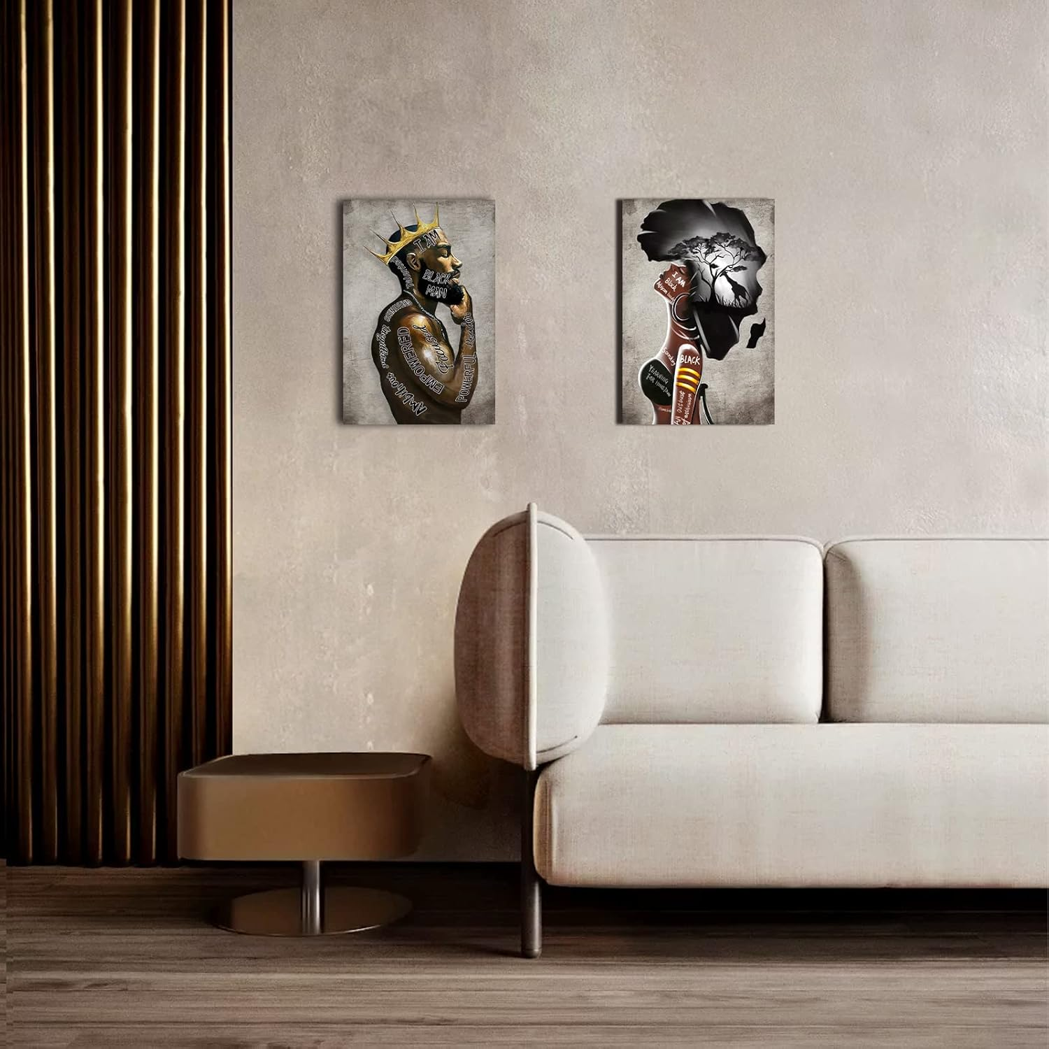 Framed Wall Art Prints Decor, African American Wall Art Black King Man and Women Coupleportrait Wall Art,Inspirational Afro Poster, Canvas Painting Decorate for Living Room, Bedroom (12"X16") image number 5