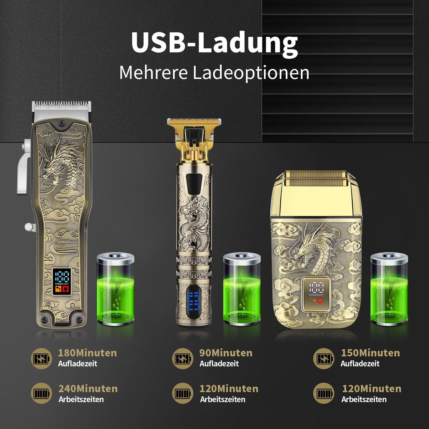 HIENA PRO Professional Hair Trimmer Set for Men, Cordless Hair Trimmer, Beard Trimmer, Foil Shaver Set, USB Rechargeable Complete Electric Hair Cutting Kit with 10 Guide Combs image number 5