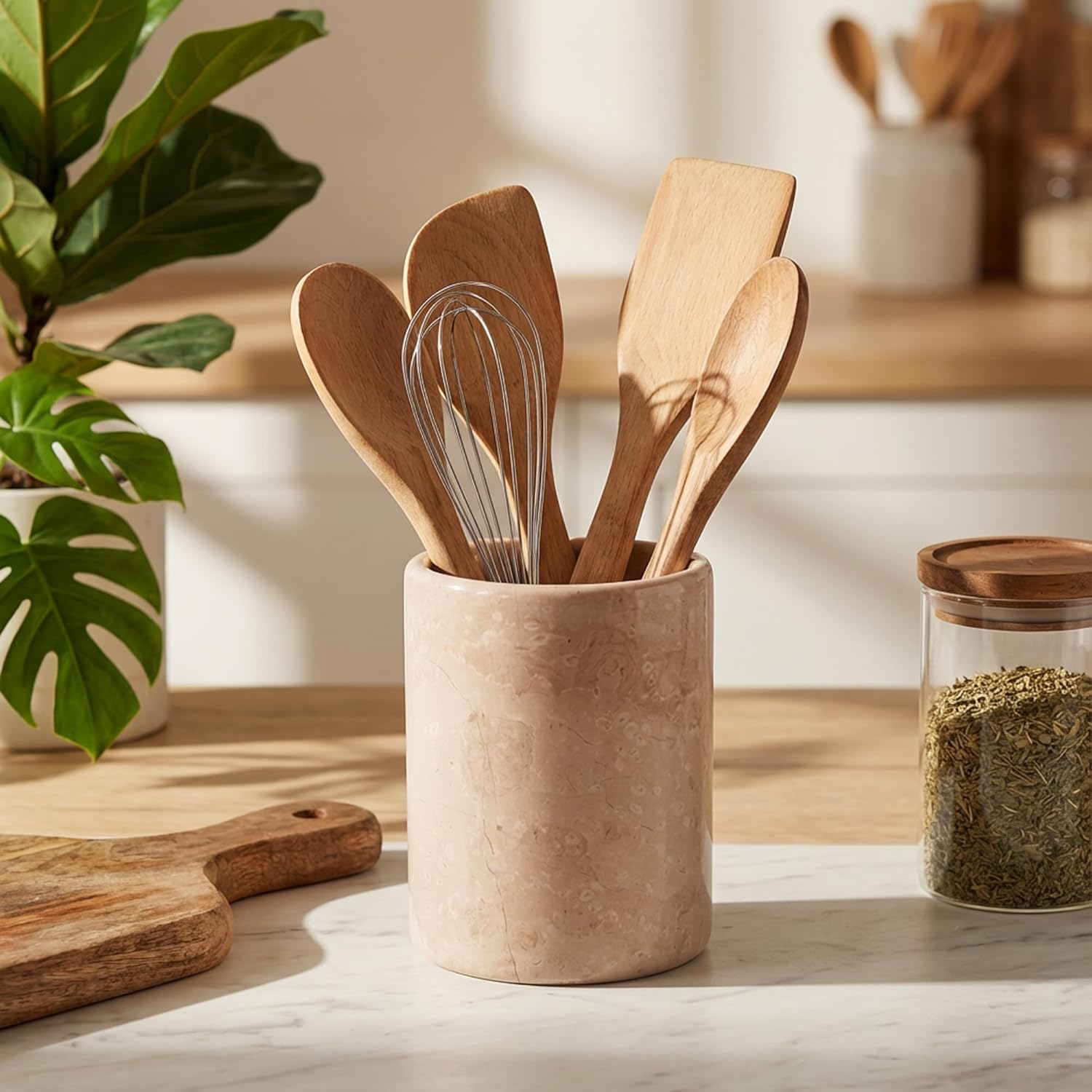 Radicaln Marble Utensil Holder 6.5'' Inches White Utensil Holder for Kitchen Utensils Set Spoon Holder & Crock Kitchen Tools for Cooking Countertop Spatula Set image number 6