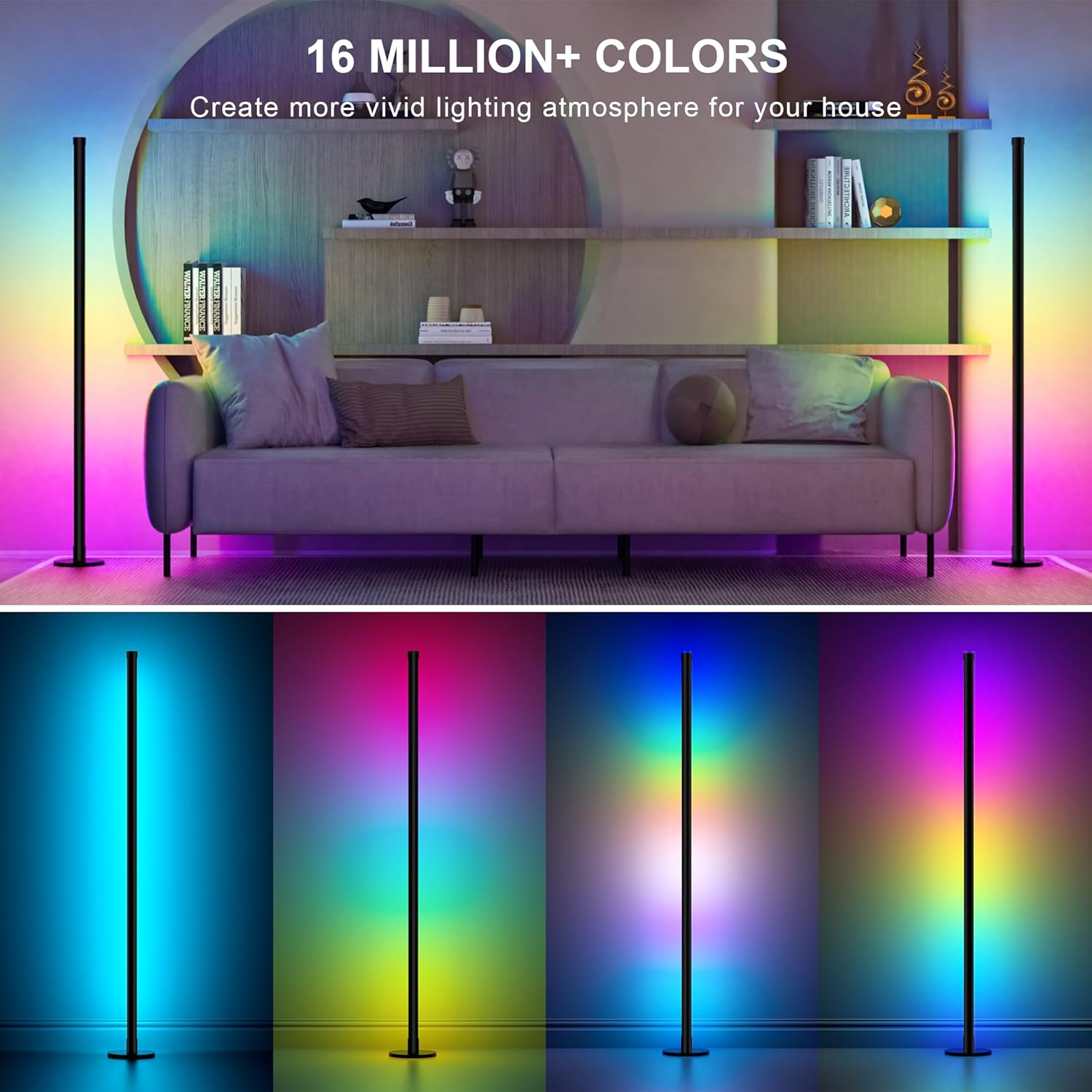Cozylady 63&rdquo;RGB Floor Lamp, 160Cm LED Corner Lamp with Music Sync,16 Million DIY Colors, Timing, Dimmable Corner Light with App/Remote Control for Living Room Bedroom Gaming Room Decor image number 5