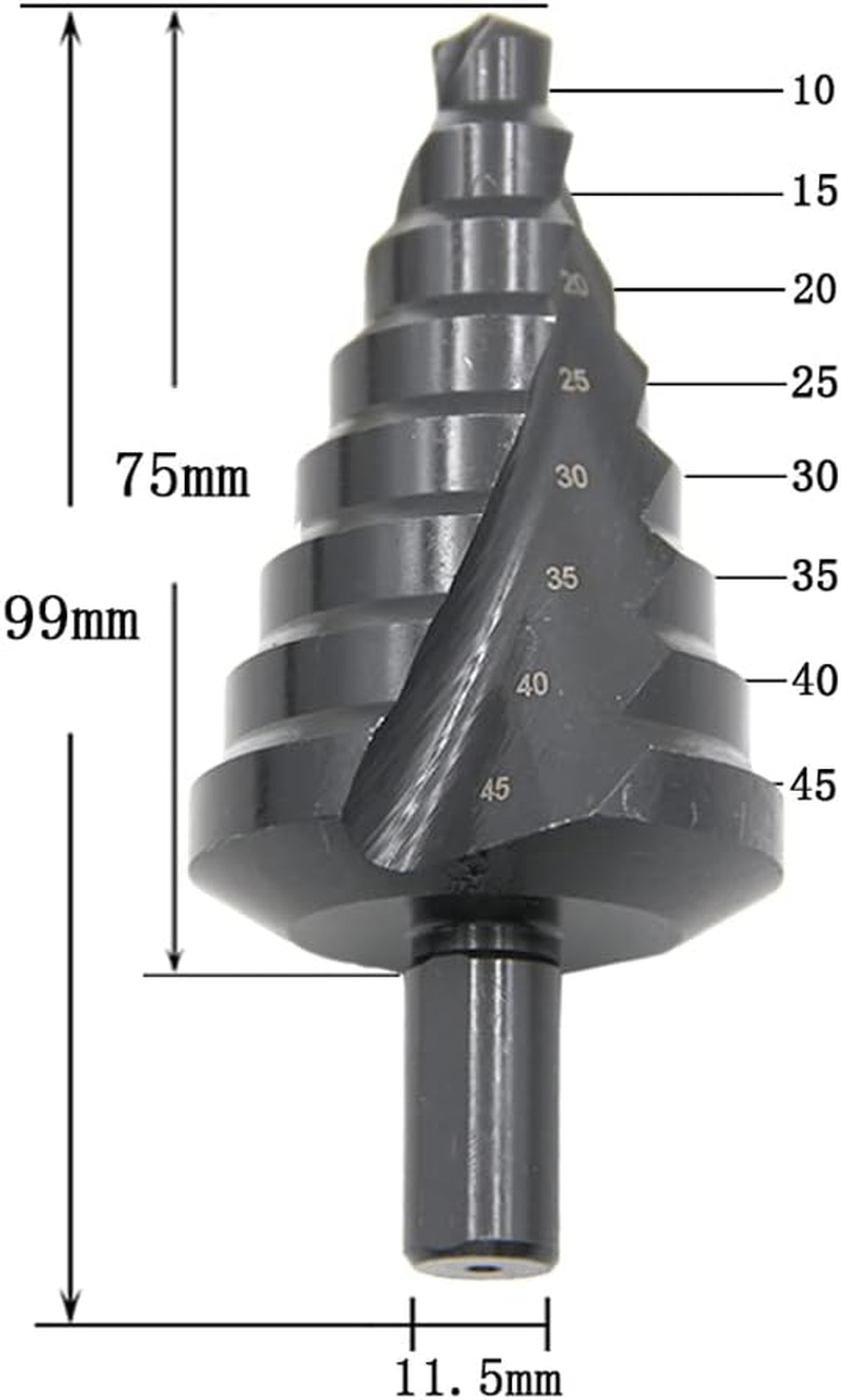ZONADA Spiral Nitriding Step Drill Bit Titanium Plated Multi Hole Cutter 10Mm-45Mm Total 8 Step Sizes Hole Cutting, Enlarge, Metal Sheet, PCV, Woodworking image number 4