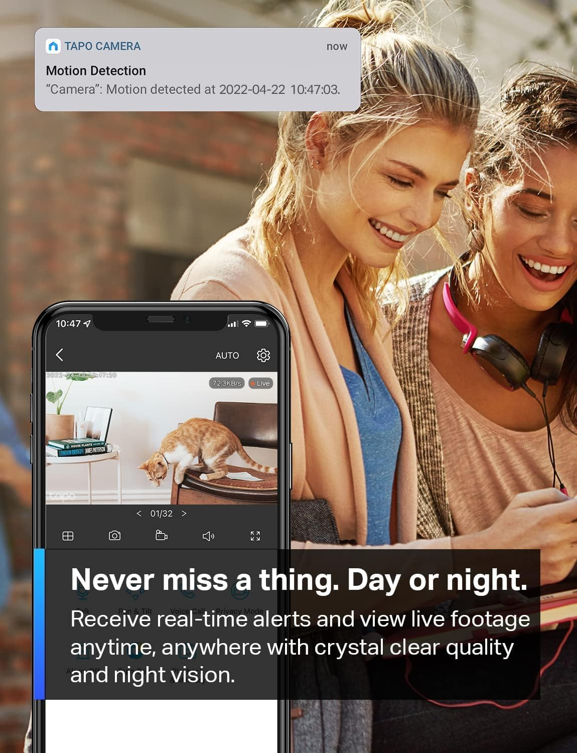 1080P Indoor Security Camera for Baby Monitor, Pet Camera W/Motion Detection, 2-Way Audio Siren, Night Vision, Cloud & SD Card Storage, Works W/Alexa & Google Home, C100 (US Plug) image number 2