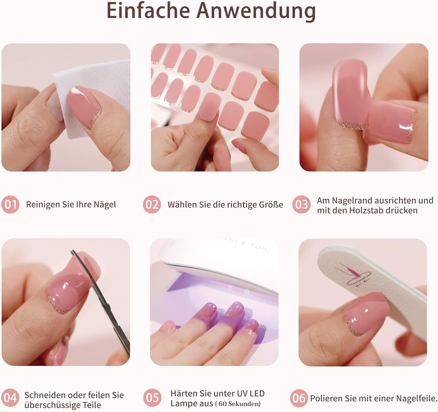 DANNI & TONI Semi-Cured Gel Nail Foils (Nude Mirage) Nude Tone Gold Cat'S Eye Shiny Nail Set UV Gel Nail Foil Nail Stickers Nail Design Self-Adhesive Wraps 28 Stickers - Metallic Sands-En image number 2