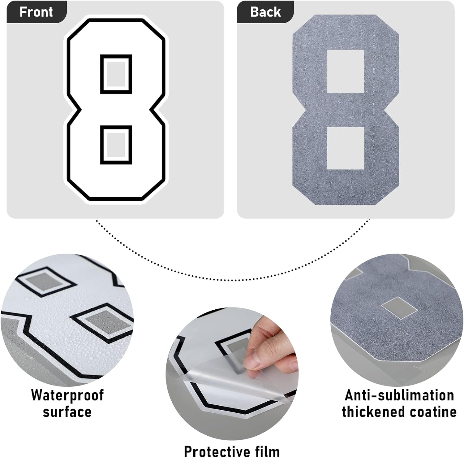 190 Pcs Iron on Letters Iron on Numbers Alphabets Fabric Stickers 8 Inch and 3 Inch Number Patches 2'' Heat Transfer Letters for Clothing DIY Crafts Sports Team Uniform(Border Style,White) image number 1