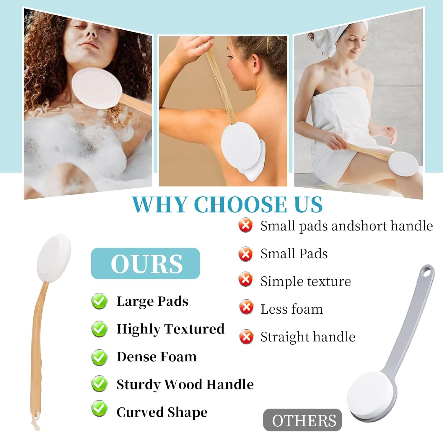 Lotion Applicators Set for Back, Feet, 1 Long Handle with 4 Replaceable Pads, Lotion Applicator for Men & Women, Curved Handle Easy to Target Back and Feet, Cream Medicine Applicator Apply image number 1