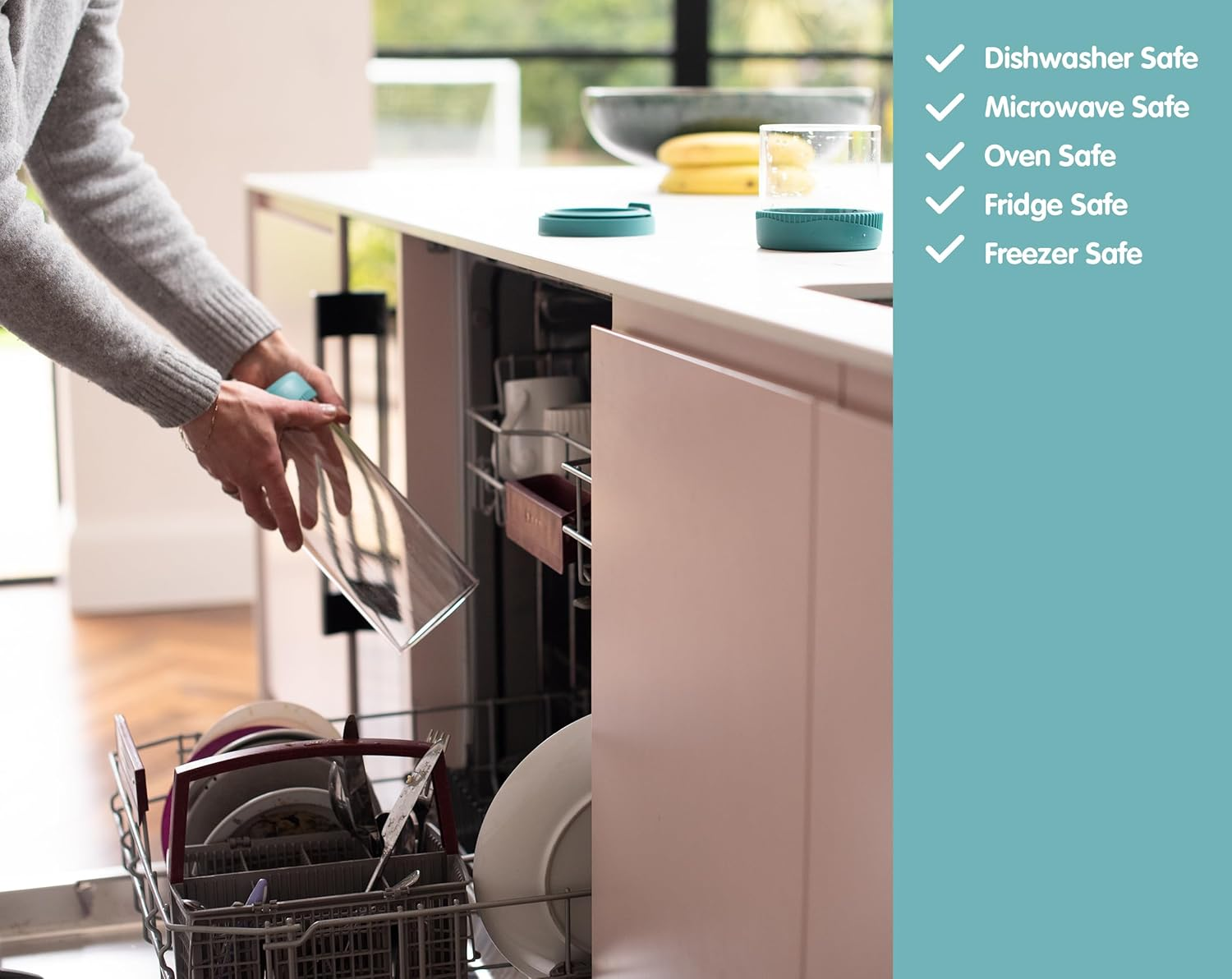 Ana Wiz Stackable Glass Storage Jar, with Airtight Vent & Silicone Base | Four Sizes & Two Colour Options, Perfect Kitchen Organisation (Charcoal - 1000Ml) - Charcoal - 2000Ml image number 4