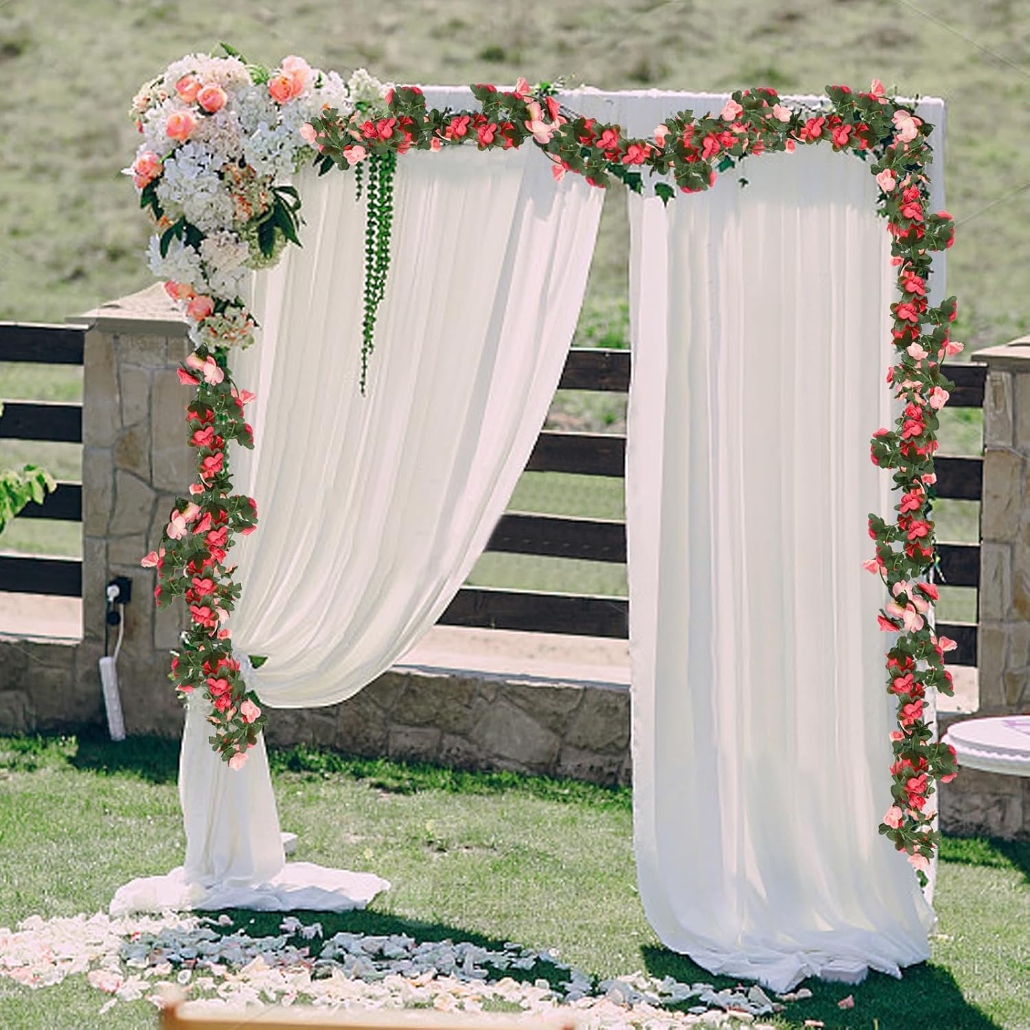 Bacucine Flower Garland 8PCS 63Ft Artificial Rose Vine Hanging Flower Vines with Green Leaves Floral Garland for Wedding Wall Arch Party Decor (Pink) - Pink image number 5