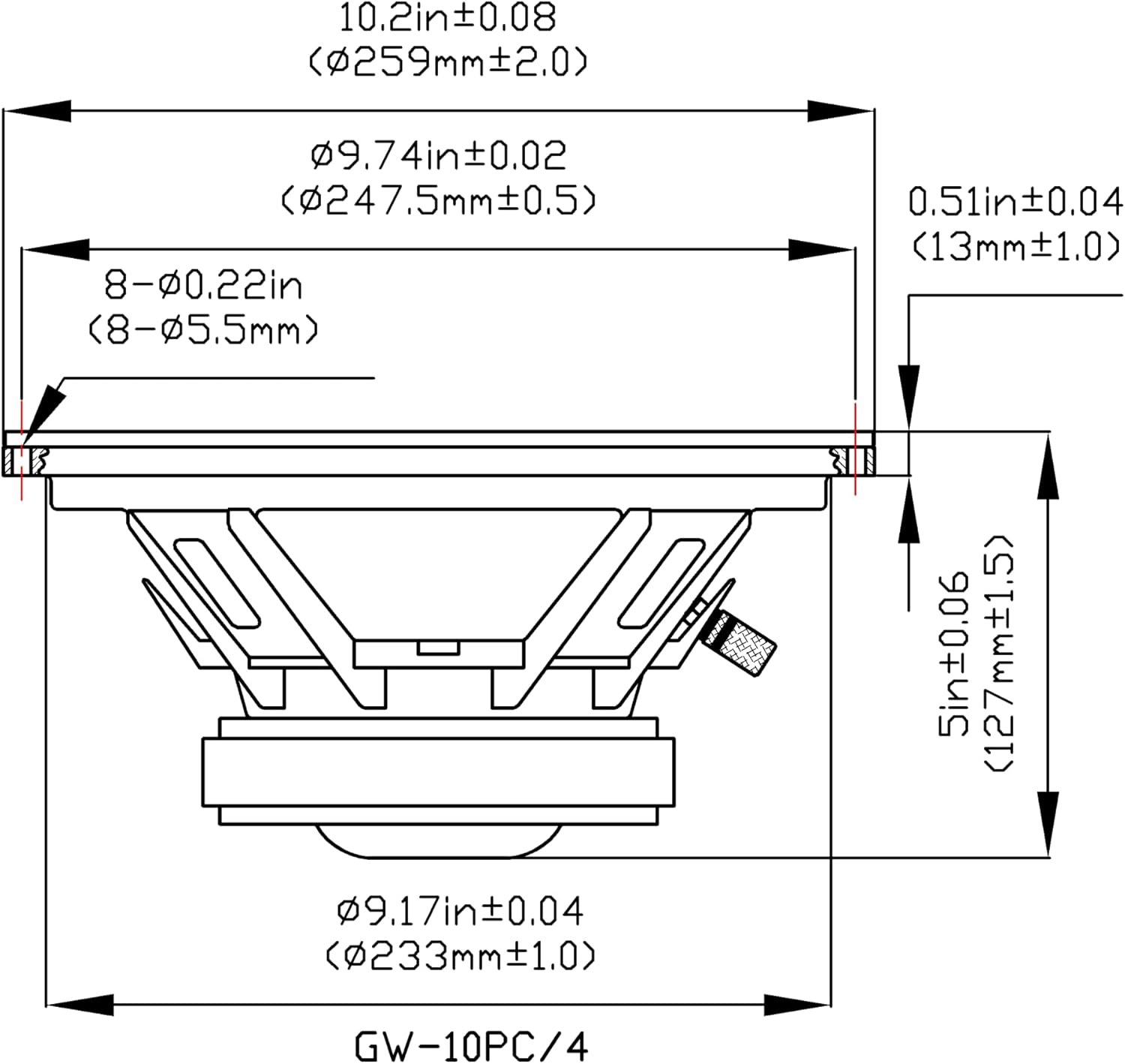 Goldwood Sound GW-10PC-4 Heavy Duty 4Ohm 10" Woofer 400 Watts Replacement Speaker