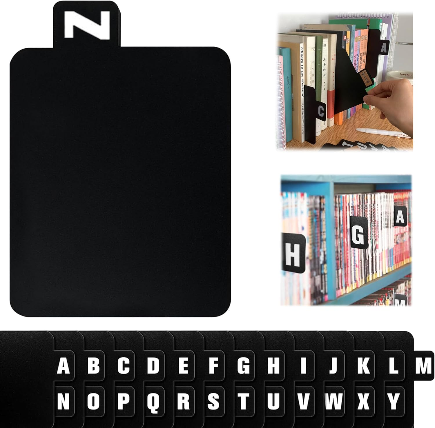 26 Pcs Vinyl Record Dividers, A-Z Black Storage Dividers Kit,Record Holder Organizer Guides,Alphabetical Record Alphabet Separator Alphabetize Organizer for Album CD DVD Media Book Shelf Storage image number 6