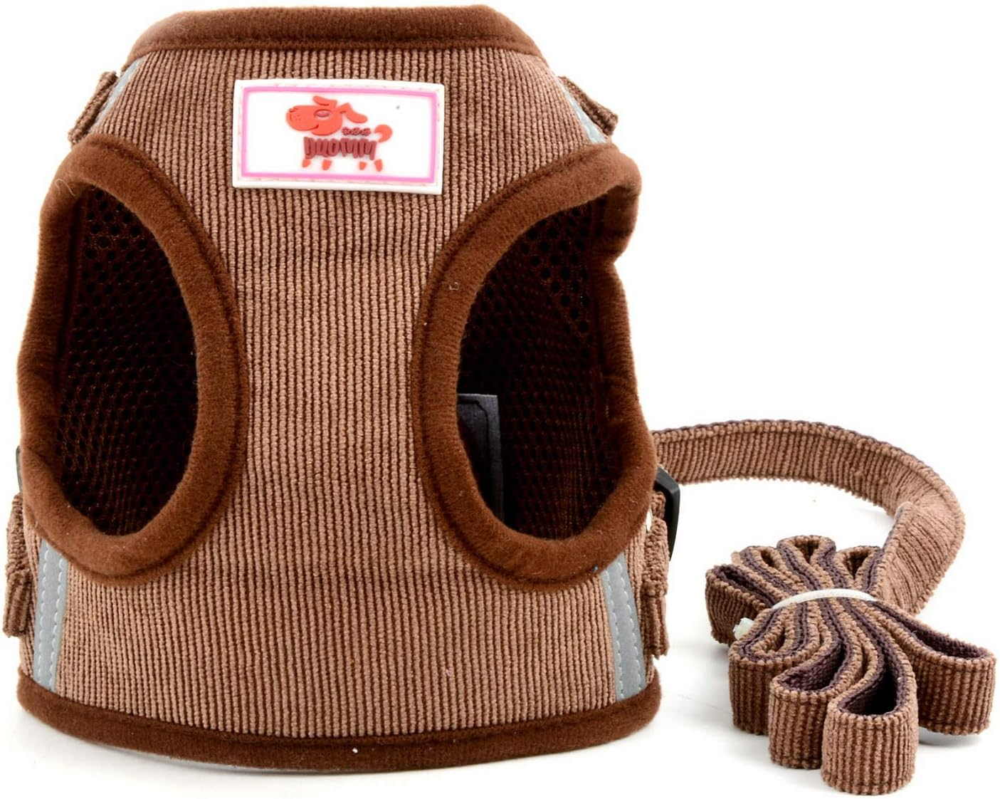 ZUNEA Small Dog Harness and Lead Sets No Pull Adjustable Reflective Step-In Soft Mesh Corduroy Vest Harnesses for Boy Girl Pet Dogs Puppy Chihuahua Cats Brown M