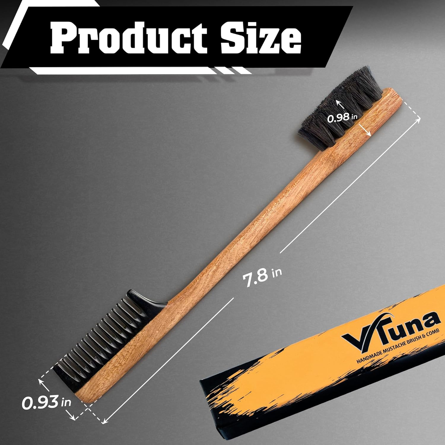 Vtuna 2-In-1 Beard Comb & Brush - Mustache & Beard Comb for Men. Handcrafted from Solid Wood, Buffalo Horn, and Cow Tail Hair. Comes in a Luxurious Velvet Box, Perfect for Gifting. image number 3