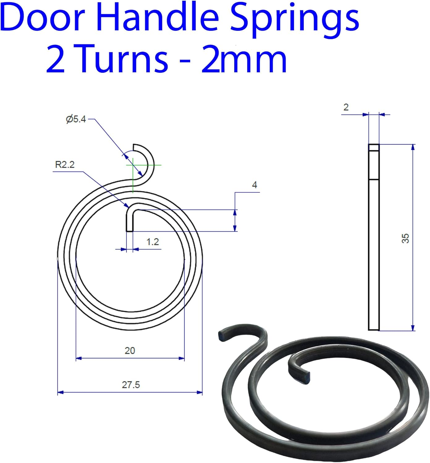 2 Turn Door Handle Springs Coil Replacement with 2Mm Thickness (Pack of 10) image number 2
