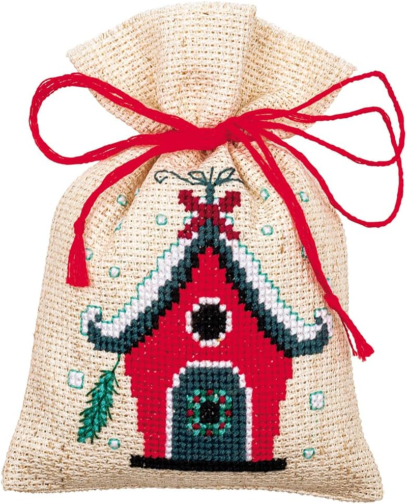 Vervaco Embroidery Kit, Christmas Bird and House (18 Count), 8X12Cm image number 1