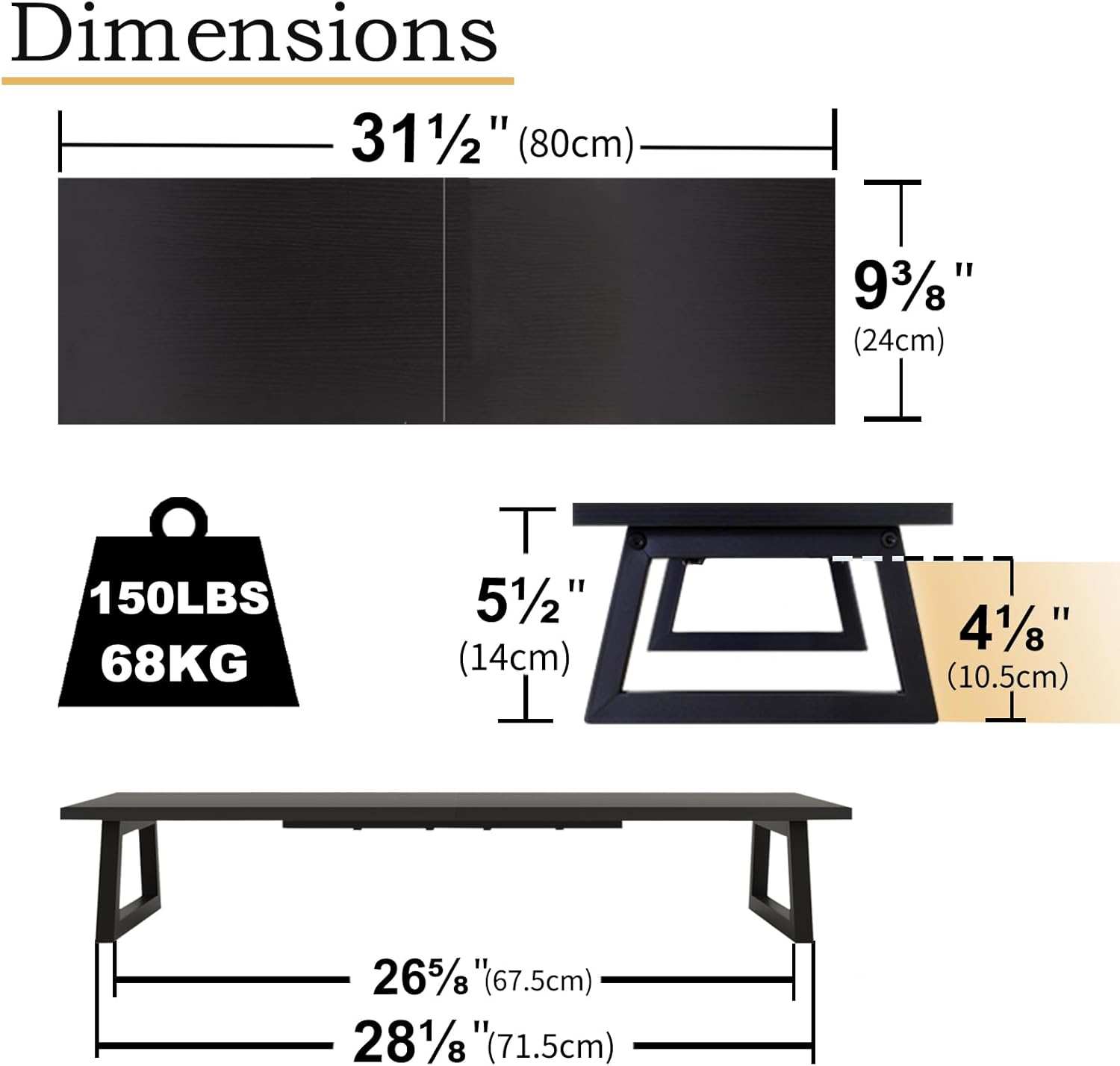 TEAMIX Dual Monitor Riser for 2 Monitors, 80Cm Long Monitor Stand Riser TV Stand Riser Monitor Stand for Desk Wood & Steel Desktop Riser Desk Organization Home Office (Black) image number 4