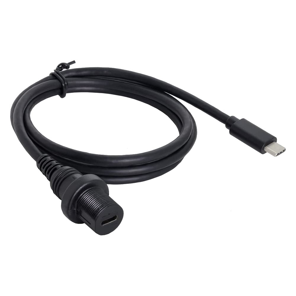 NFHK Waterproof USB-C Type-C USB 3.1 Extension Flush Car Mount Extension Cable for Dashboard Panel - Black Latch Type image number 2