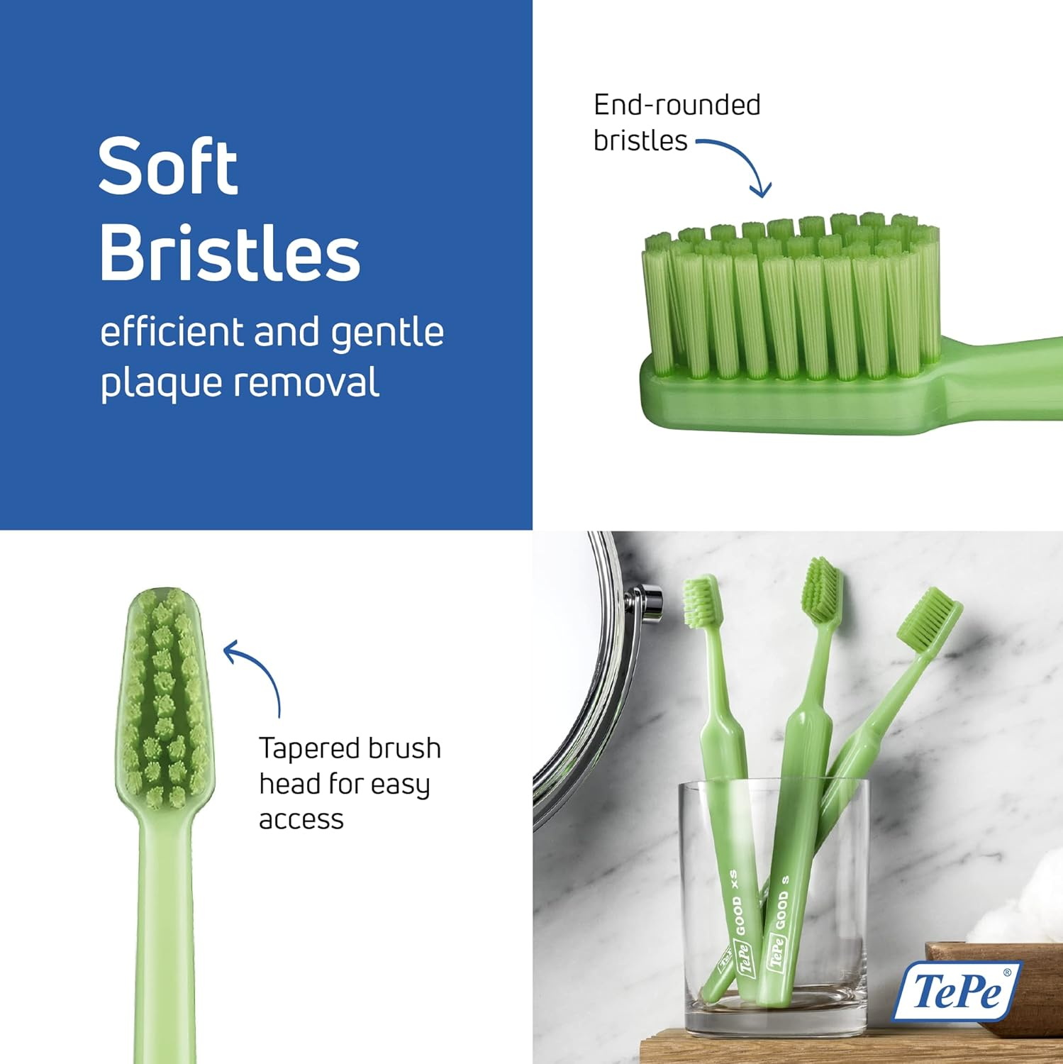 Tepe GOOD Compact Toothbrush, Soft, Green, Kids (XS), 1Pc, Small Head Toothbrush for Improved Access, Soft Bristle Toothbrush for Gentle Cleaning image number 4
