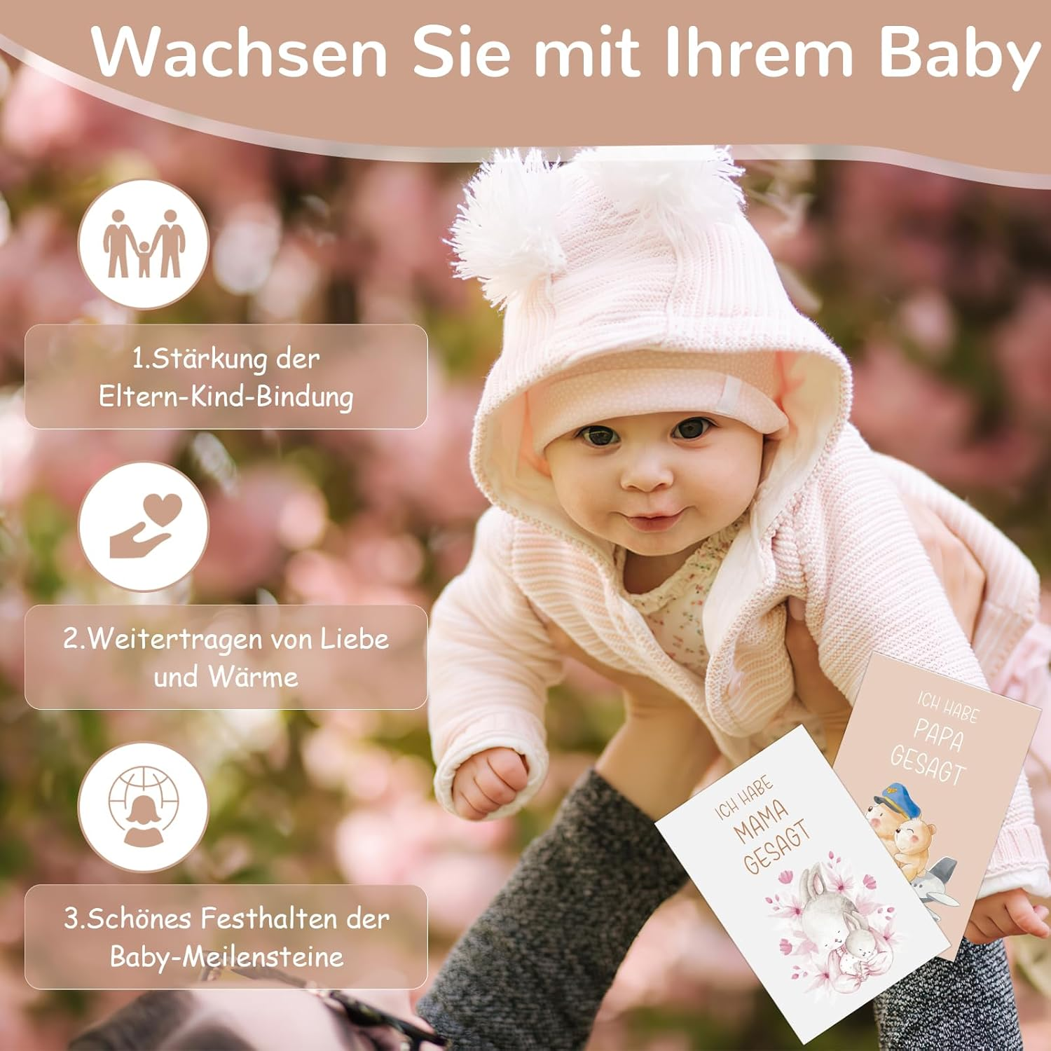 50 Milestone Cards Baby Boho Style Birth Boy Girl Mein Erstes Jahr Newborn Gift Milestones Cards Baby with Gift Box for Birth Christening Baby Shower image number 4