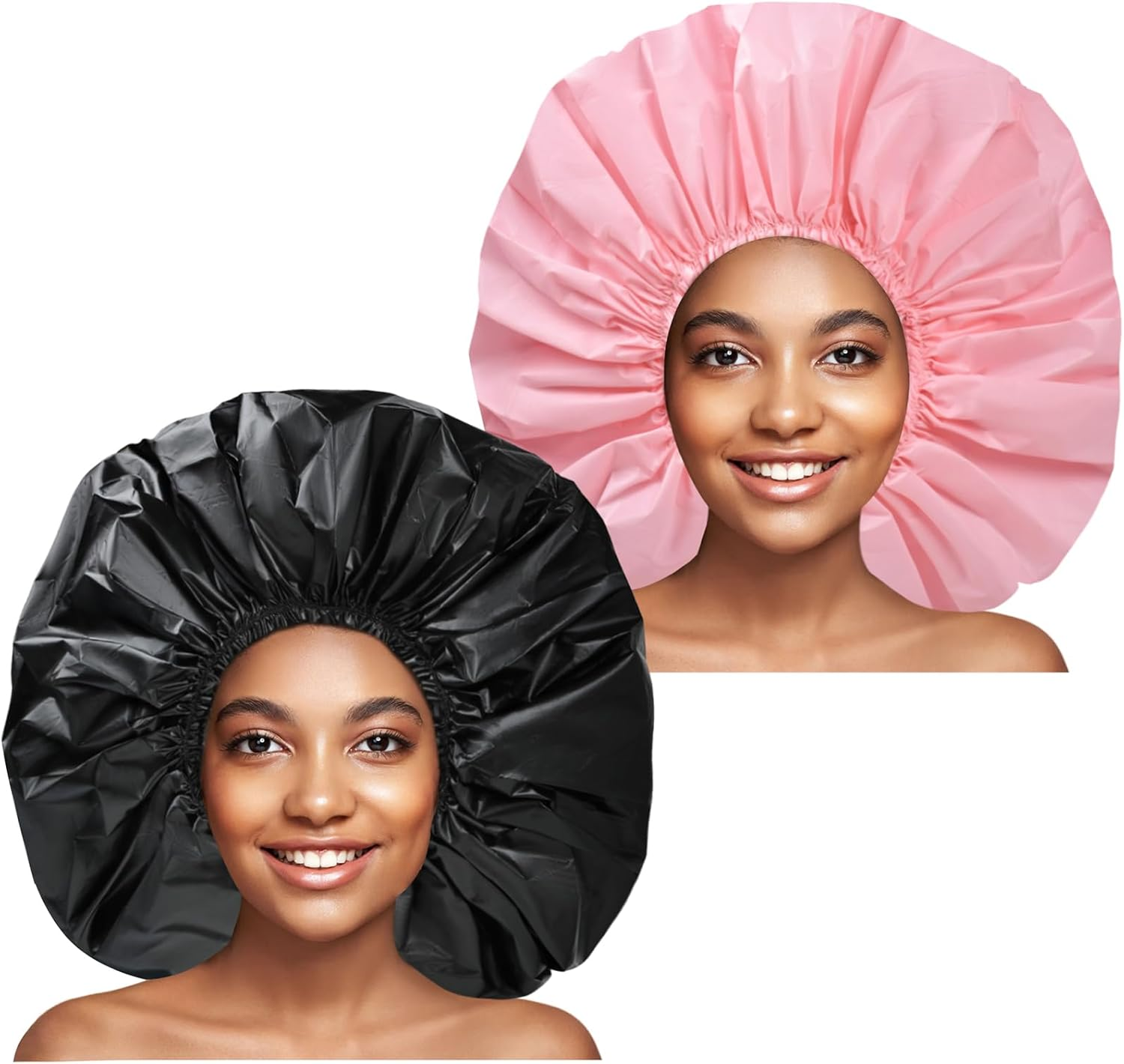 CHFONG Super Jumbo Shower Cap 2 PCS Waterproof Shower Caps for Women, Extra Large Shower Cap, Reusable Super Large Bath Caps Hair Cap for Long Thick Curly Hair, Locs, Twist Braids - Black + White