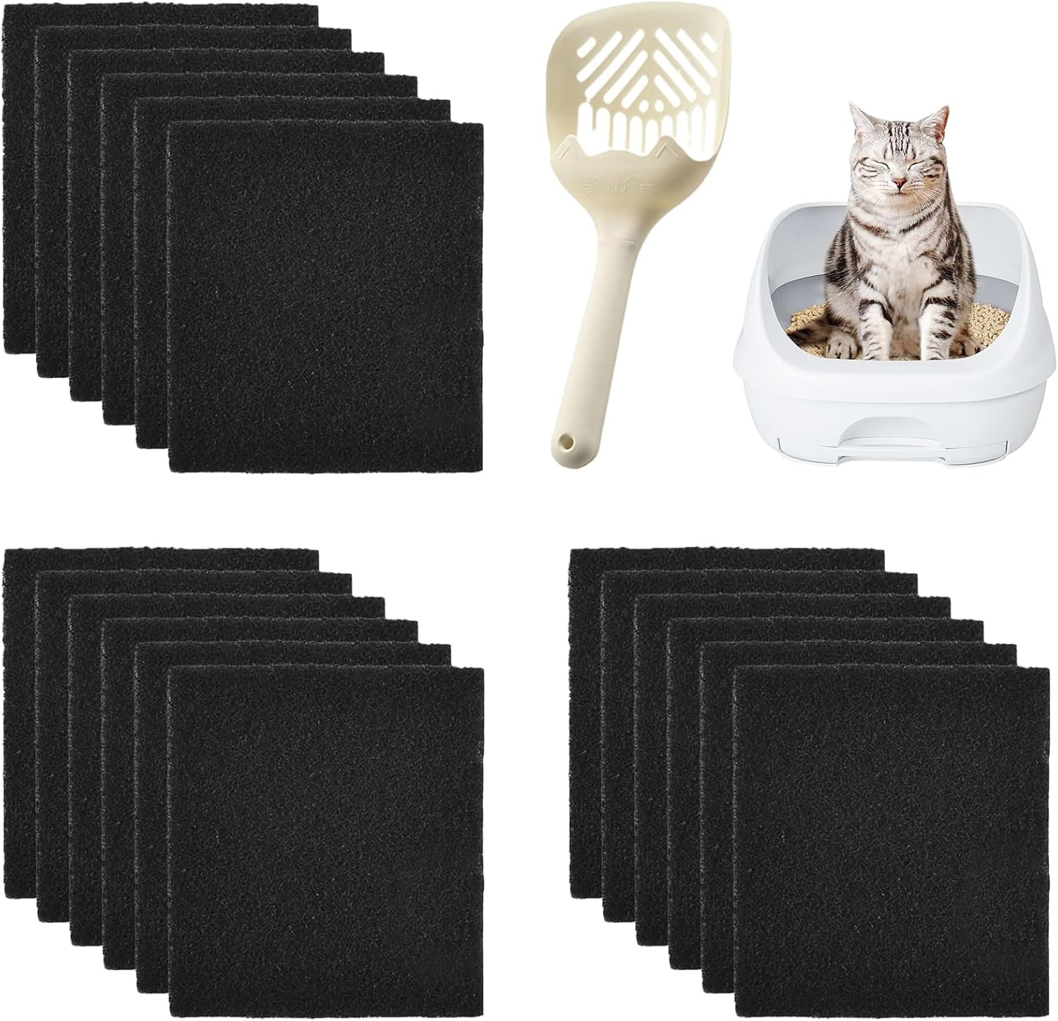 Activated Carbon Filter Cat Litter Tray, Cat Litter Tray Container Replacement Filter, Cat Litter Tray Carbon Filter, anti Odour Filter for Cat Litter, with Cat Litter Scoop, for Cat Litter Box, 15 image number 6