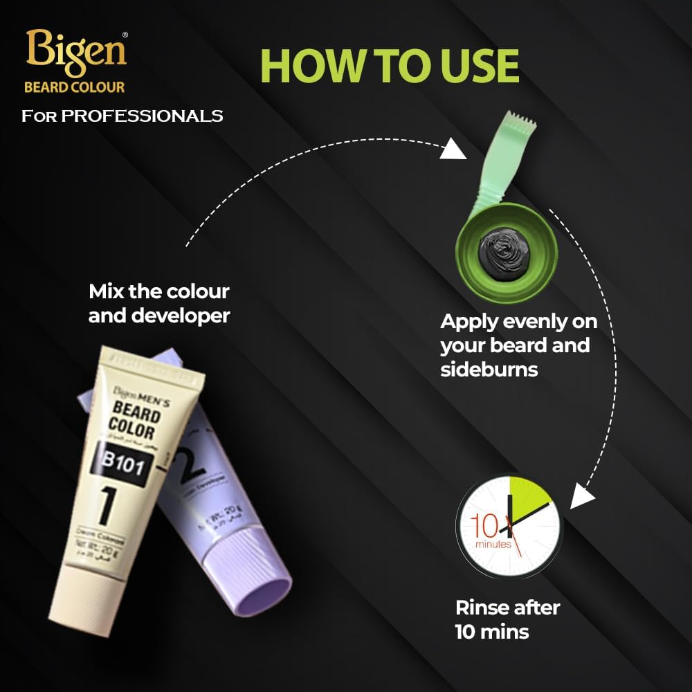 Bigen Men'S Beard Colour, B101 Natural Black, No Ammonia (Big Size 40G+40G) image number 4