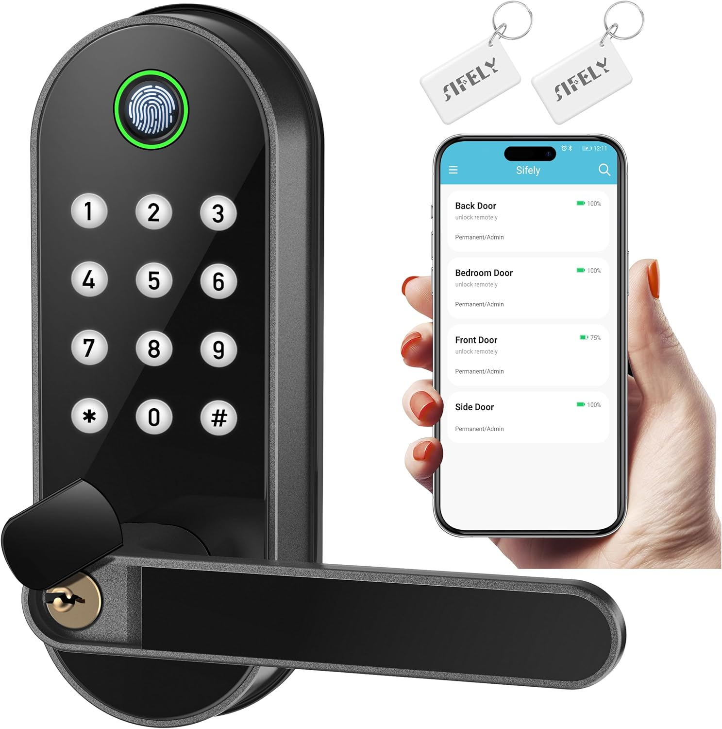 Smart Lock, Keyless Entry Door Lock with Fingerprint, Biometric, Keypad, Digital Features for Front Door (Black) image number 6