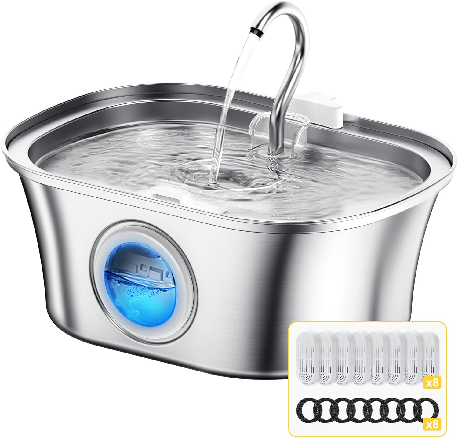 Homrich Cat Water Fountain - 3.2L Stainless Steel - Cat & Dog Water Fountain - 8 Filters & Foam Pre-Filter image number 3