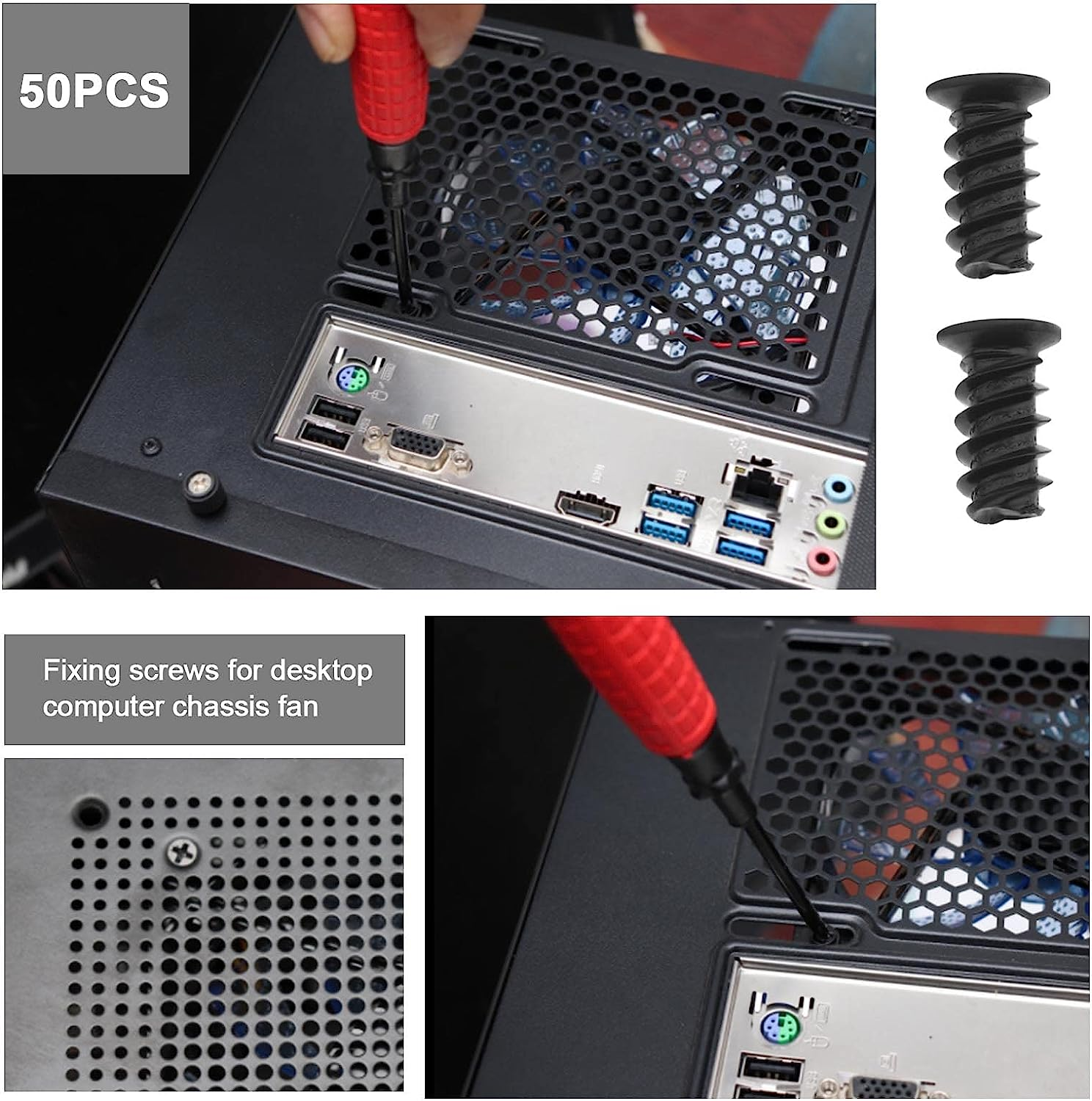 Emagtech 100PCS Computer Case Fan Screws Kit - PC Housing Radiator Screws for Chassis Components - 50PCS #6-32X30Mm & 50PCS M5X10Mm Black image number 4