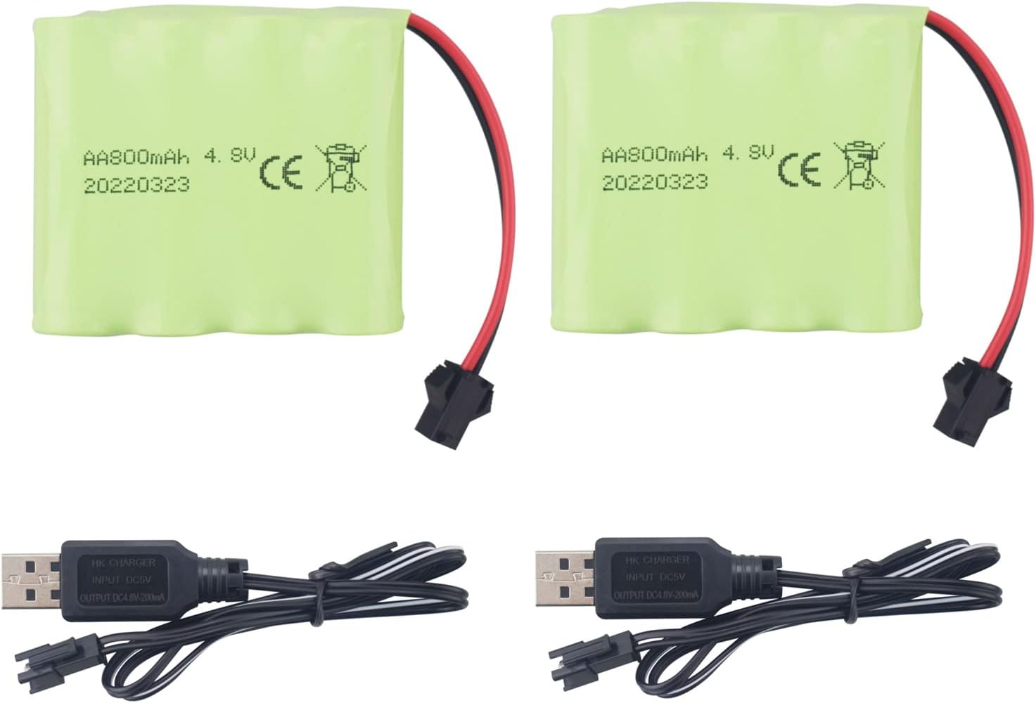 2PCS AA 4.8V 800Mah Rechargeable RC Car Battery SM2P Plug RC Truck Stunt Car Excavator Car Battery and USB Charging Cable