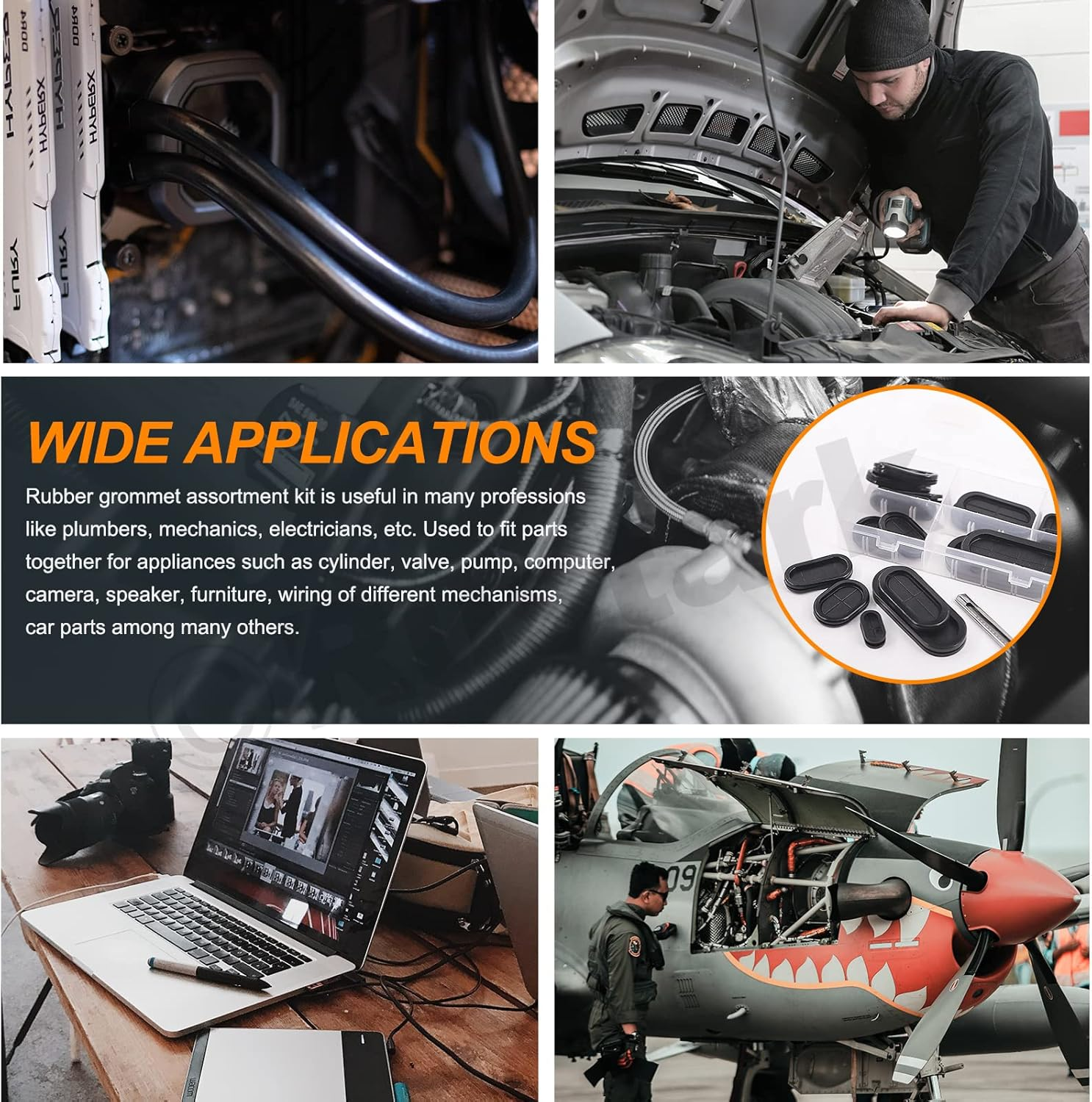 Closed Rubber Grommet Assortment Kit Double Sided Rubber Grommets Hole Plug for Wire Protection Electrical Appliance Cable Drill Hole Firewall (Black, 20Pcs Oval Grommet Kit) image number 6