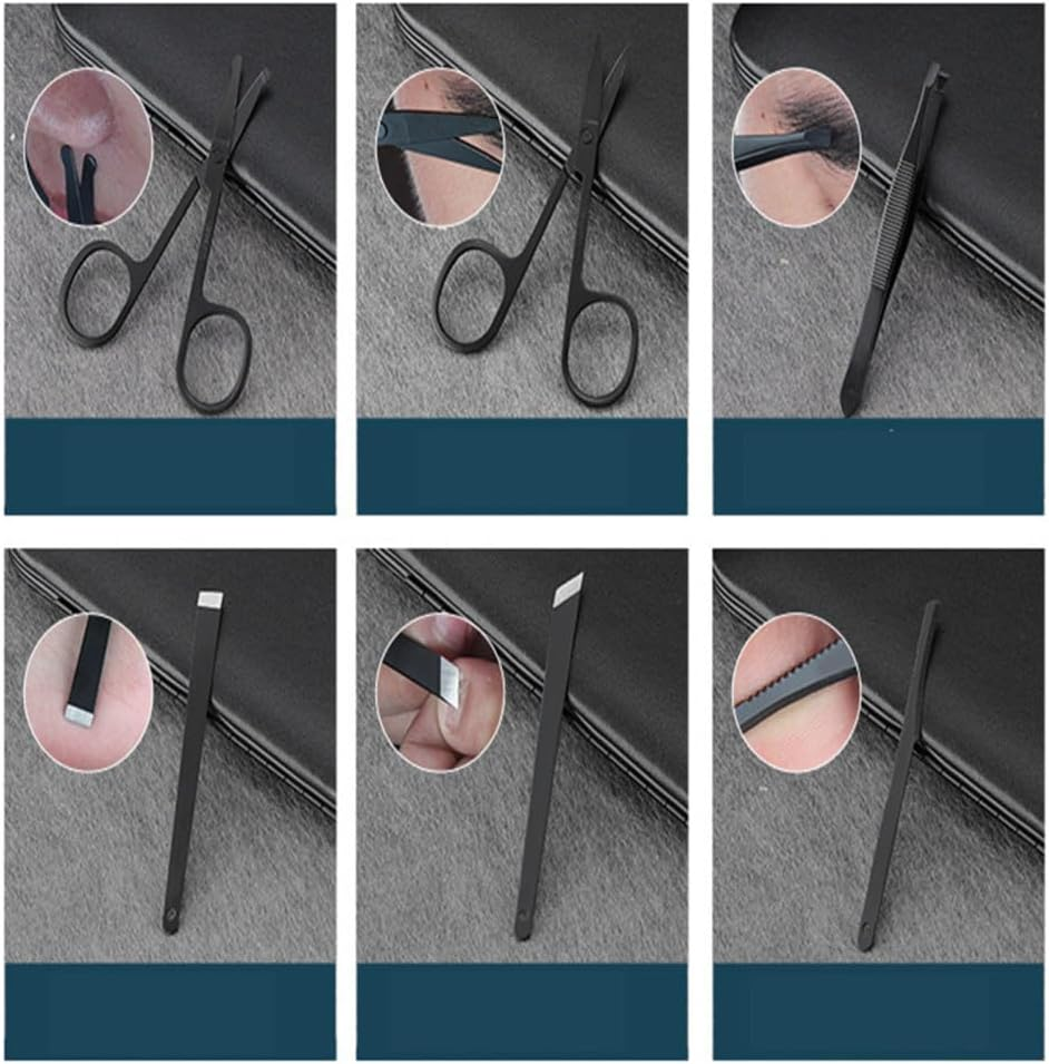 Classic Black 18/16/12/10/7Pcs Nail Clipper Set Stainless Steel Manicure Cutters Ear Spoon Nail Scissors Tool Pedicure Household,19Pcs,Black image number 6