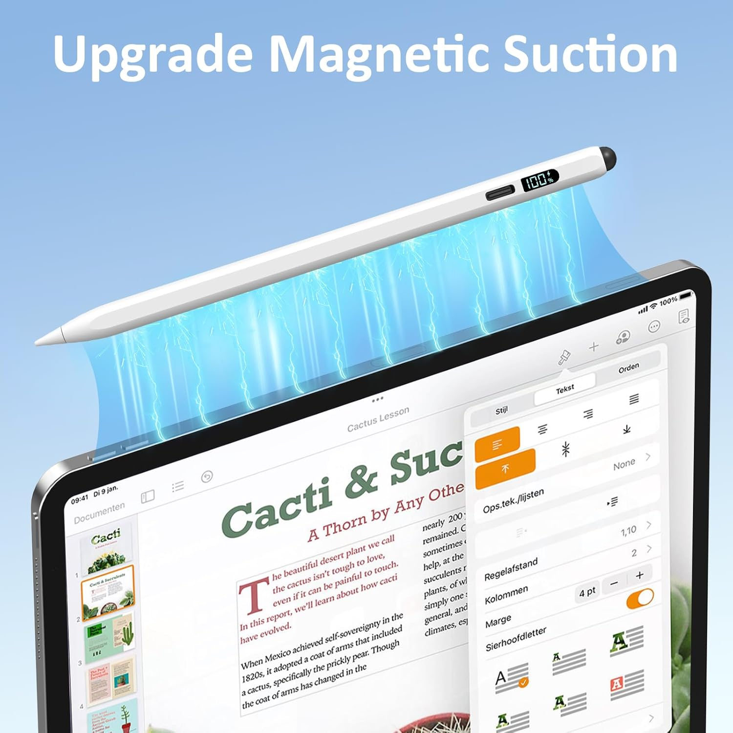 Digiroot Ipad Apple Pencil 2025-2018, LED Power Display Dual-Tip Stylus Pen with 3X Fast Charge, Compatible for Ipad A16 11/10/9/8/7/6, Pro 11"/12.9"/13''/M4, Air M3/M2/5/4/3, Mini 7/6/5 image number 3