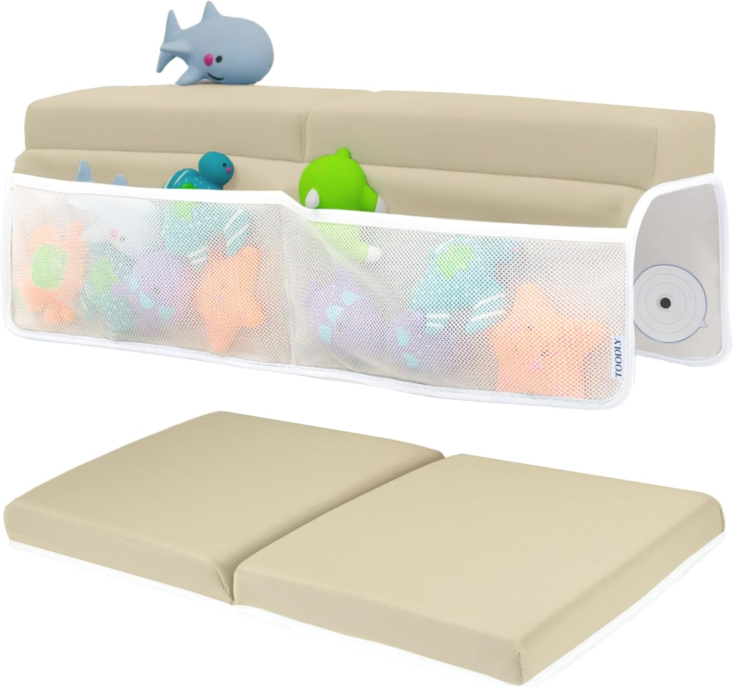 Comfortable Baby Bath Kneeler and Elbow Rest Pad Set &ndash; Thick Memory Foam Bath Kneeling Pad with Elbow Support &ndash; Baby Bathtub Cushion with Toy Organizer for Bathing Infant or Toddler - Green