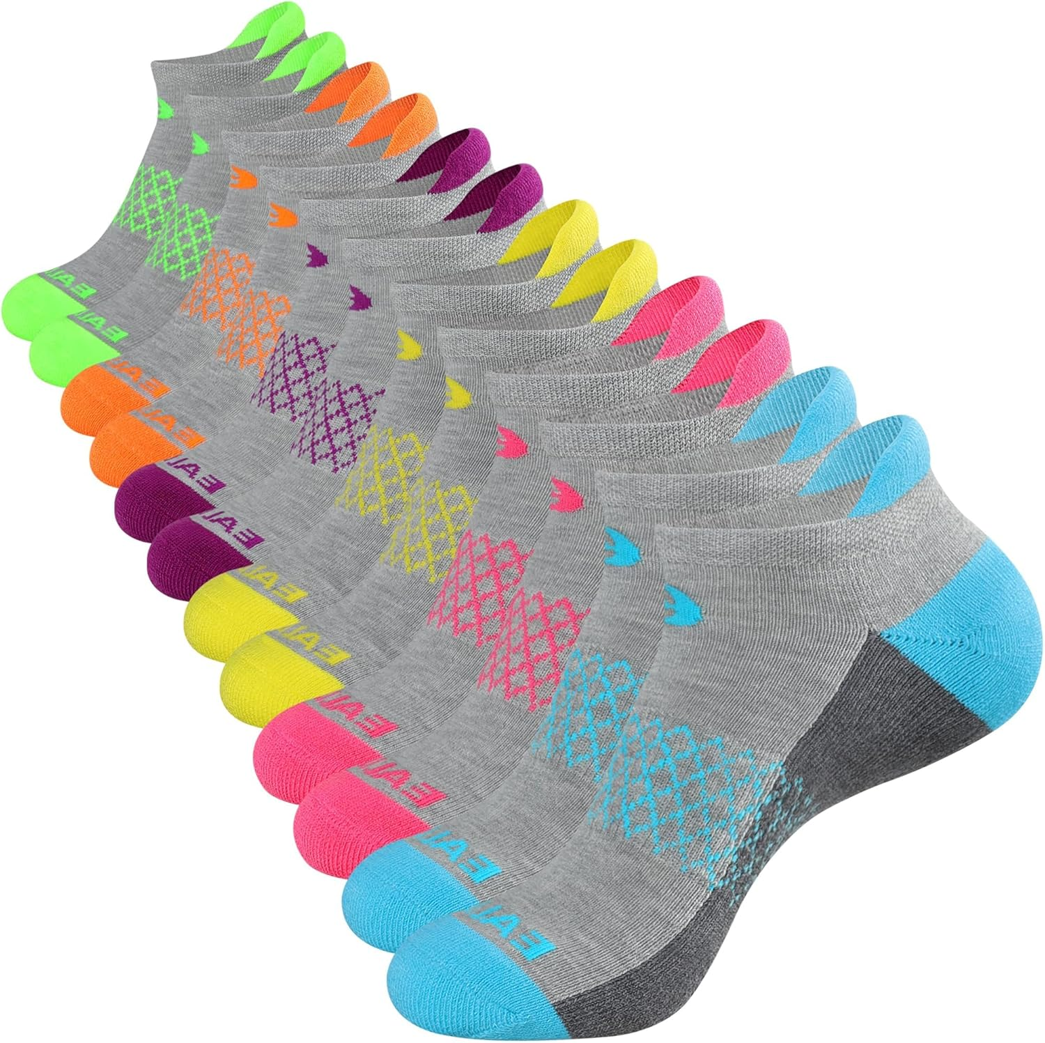 Eallco Womens Ankle Socks 6 Pairs Running Athletic Cushioned Sole Socks with Tab