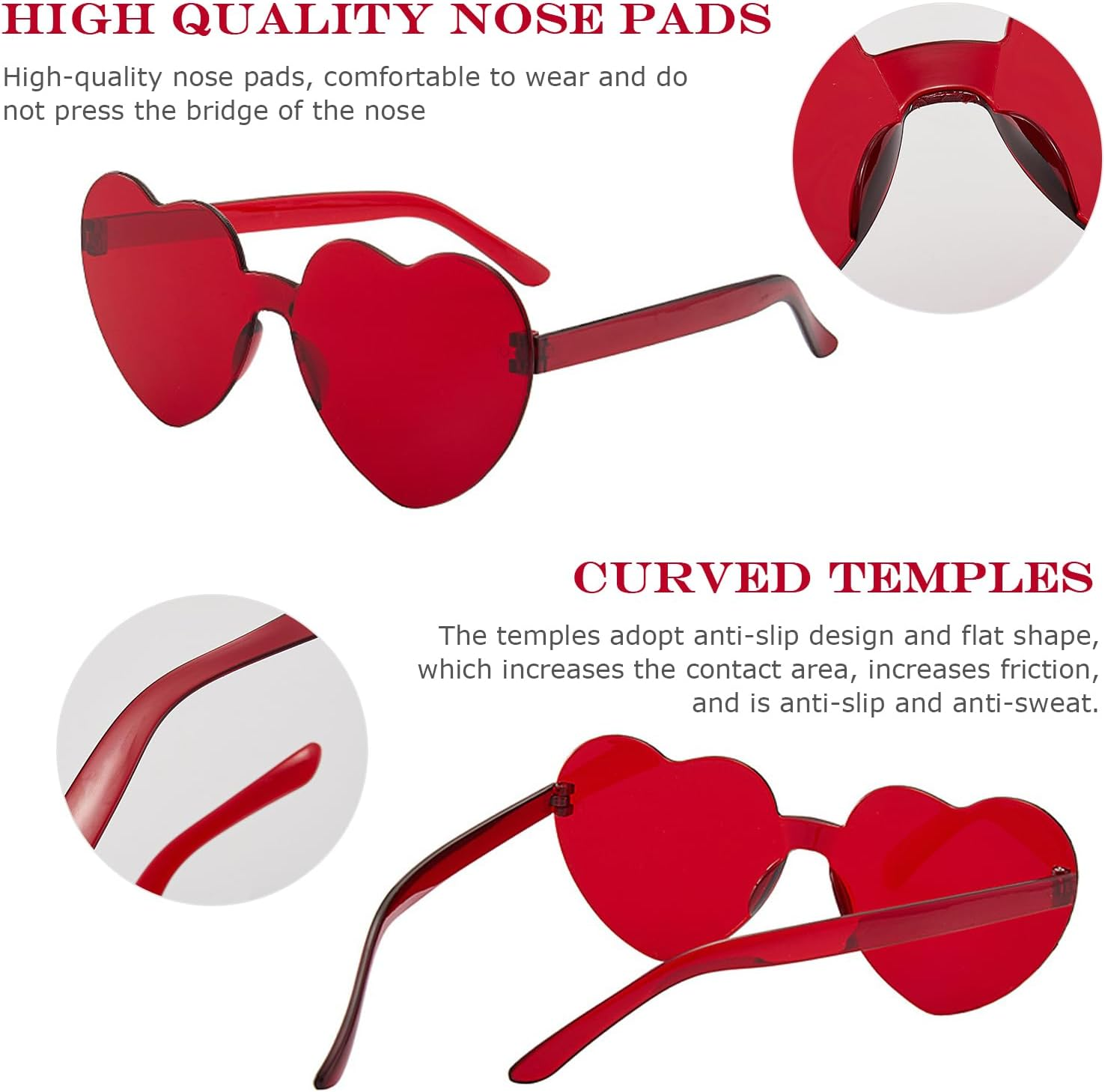 Lenamos 12 Pairs Rimless Sunglasses - Colorful Heart Frameless Sunglasses Bulk for Party Favors Women Men Decoration image number 4