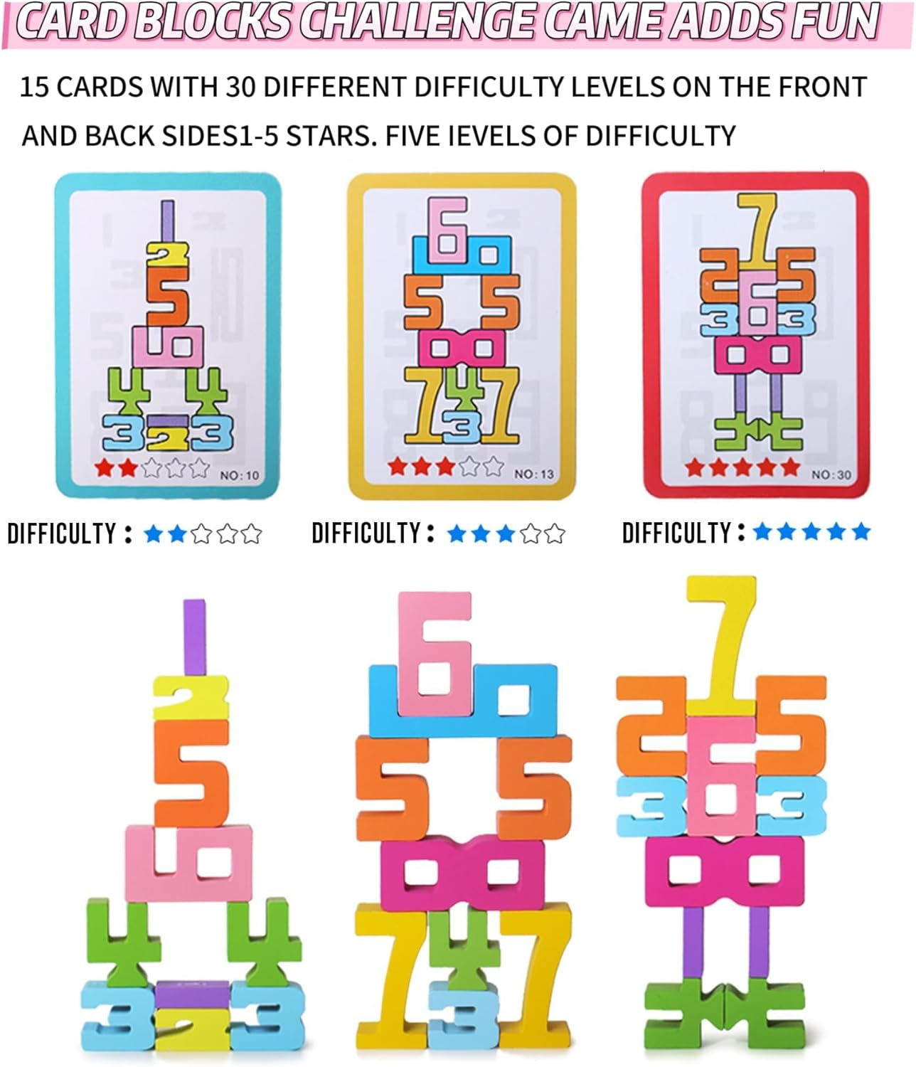 Wooden Number Building Blocks, Math-Inspired Wooden Number Building Blocks for 3+ Years Old Kids, Math Learning Toys for Kids Digital Educational Counting Toys (20Pcs) image number 5