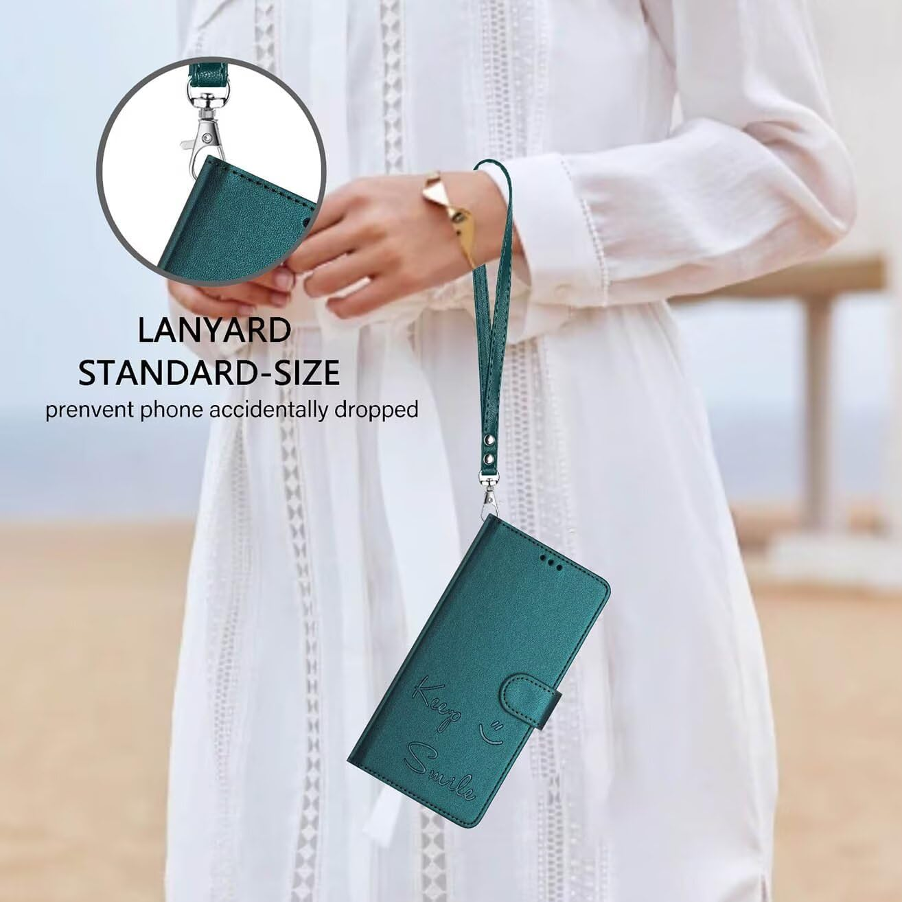 YUEQIAN Case for Xiaomi Redmi 15C 4G Protective Case, Embossed Letters Premium PU Leather Flip Wallet Shockproof Mobile Phone Case with Stand/Card Slot/Rfid Protection, Green - Green image number 5