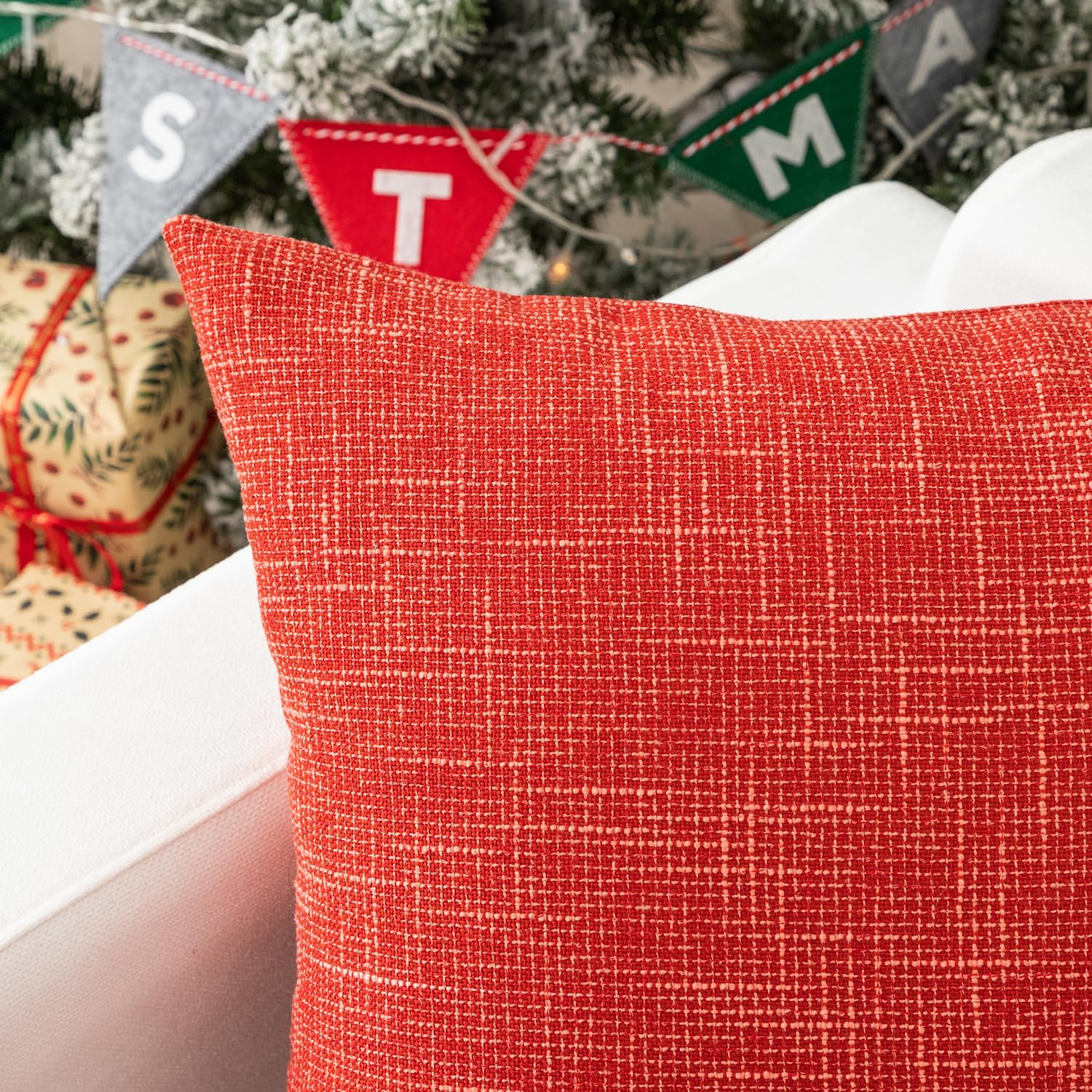 Kevin Textile Set of 2 Soft Linen Pillow Covers Decorative Throw Pillow Covers Square Cushion Case for Sofa Couch Home Decor 20X20 Inches Burnt Brick image number 4