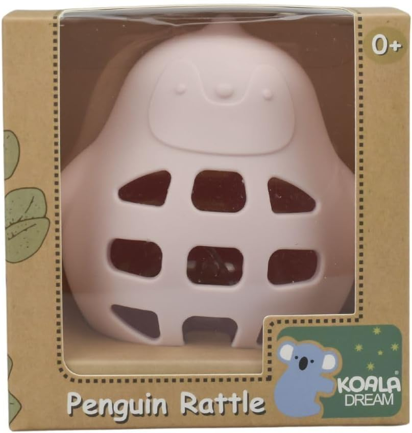 Koala Dream -CA3018B Silicone Penguin Rattle Pink: Baby Teething Toy with Gentle Rattle Sound, Non Toxic, Easy Clean Infant Sensory Development Toy