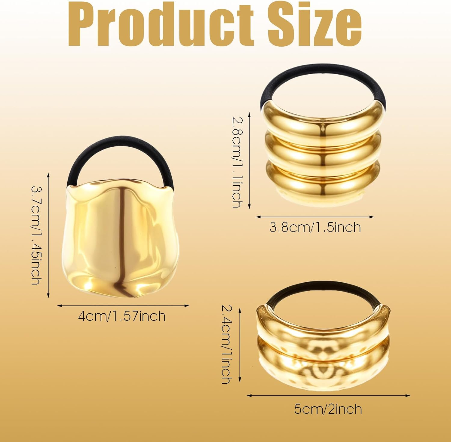 JOOTUEPO 3 PCS Metal Hair Ties for Thick Hair Ponytail Hair Cuff Gold Hair Ties Hair Cuff Wrap Hair Elastic Hairs Ties for Women Long Hairs Ponytail Holder Gold Hair Accessories image number 4