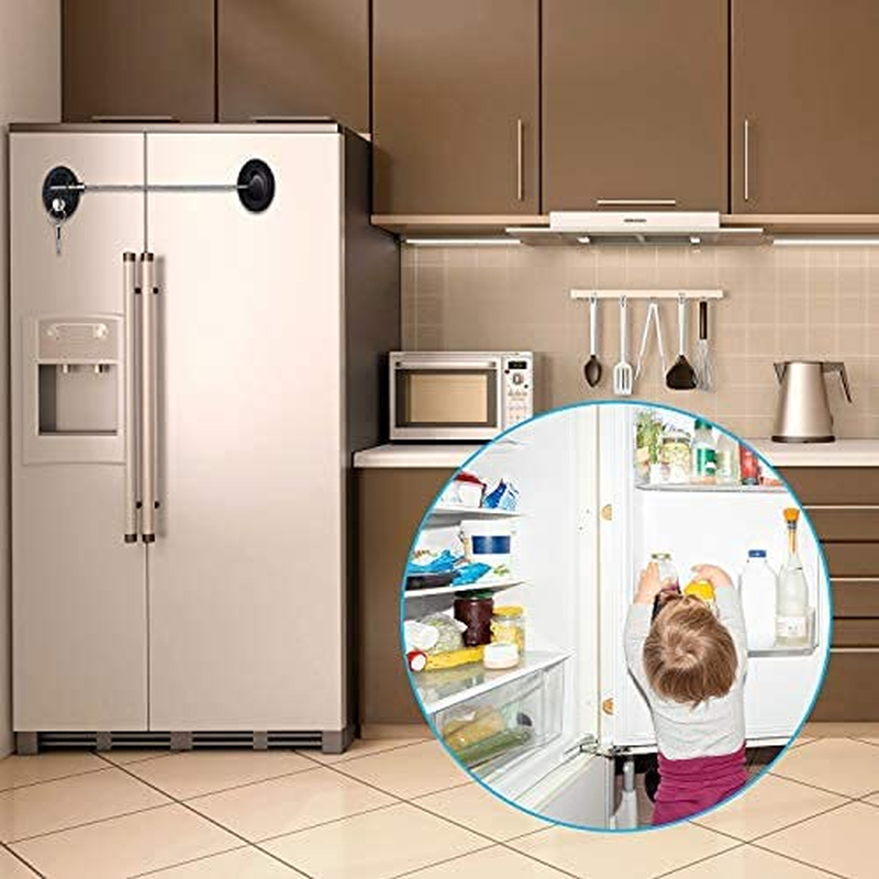 4 Pack Refrigerator Door Lock with Keys Adhesive Fridge Freezer Door Lock File Drawer Lock for Child Safety and Privacy, 2 Black and 2 White image number 1