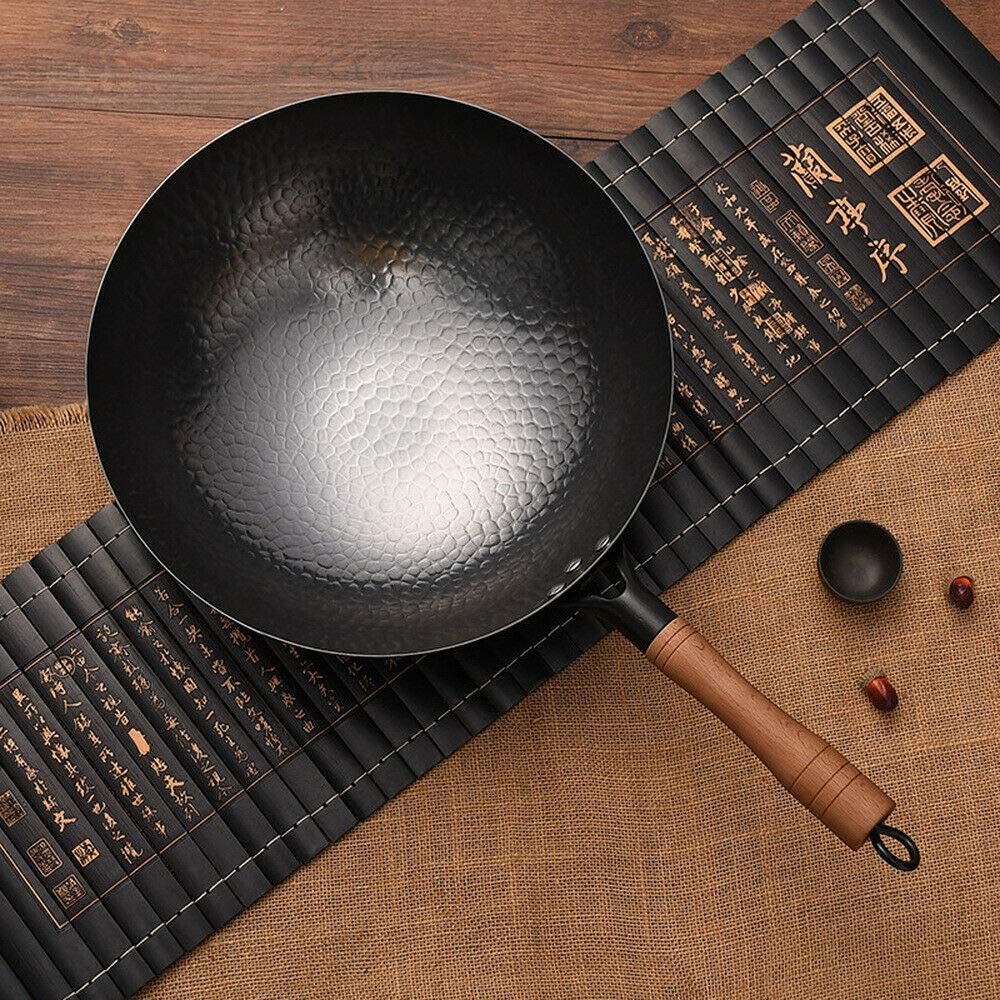 Induction Iron Wok Non-Stick Stir-Fry Flat- Bottomed Pan 32CM without Ears Cooker Kitchen Non Coating Wood Handle image number 1