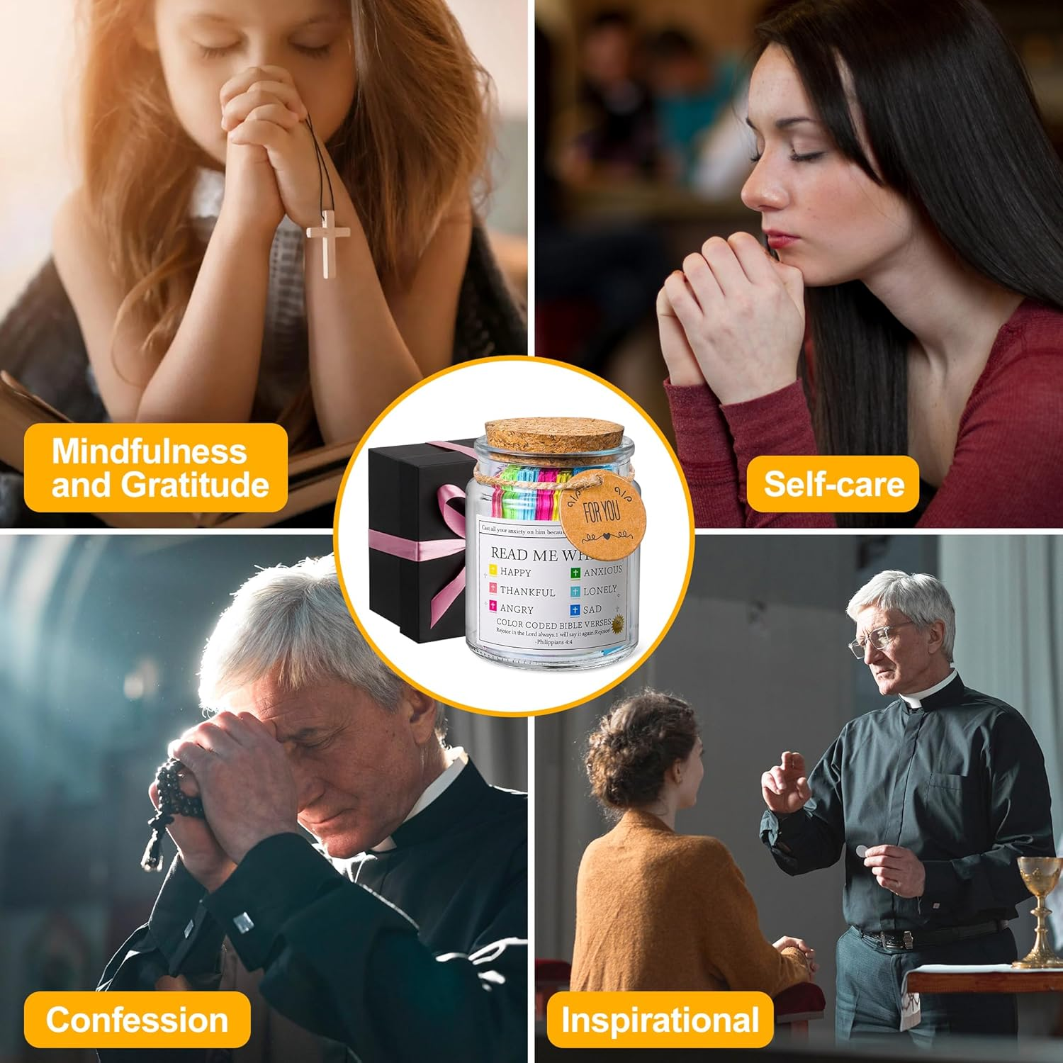 Bible Verse Jar, Read Me When Bible Verses Jar for Emotions and Feelings, Christian Women, Mothers Day, Birthday & Graduation ,Prayer Cards Comes with a 48-Inch Ribbon Bow