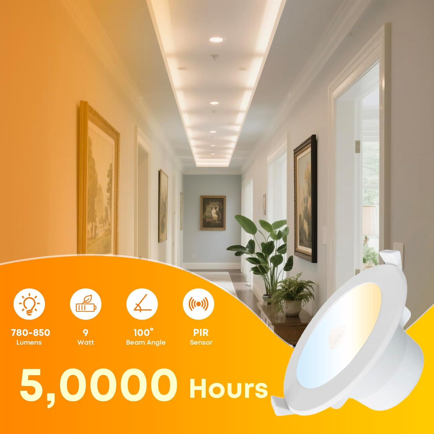 LED Motion Sensor Ceiling Light, 9W IP44 Waterproof Downlight with Tri-Color Switch (3000K/4000K/5700K), Auto Motion Activation Day & Night for Storage Room, Basement, Garage, Hallway，Etc (1)