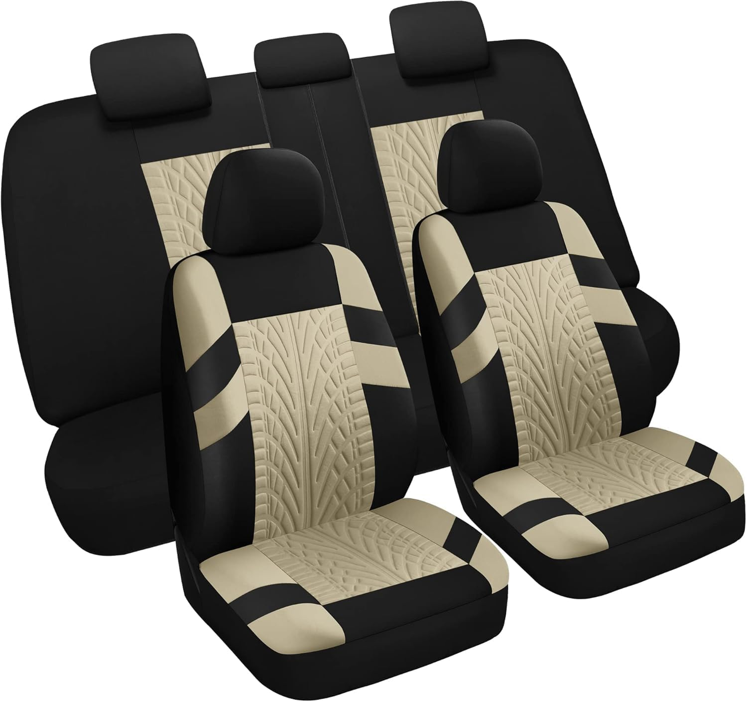 Car Seat Covers Full Set, Front Seat Covers and Split Rear Bench Seat Covers for Car, Universal Cloth Seat Covers for SUV, Sedan, Van, Interior Covers, Airbag Compatible, Black&Beige image number 5