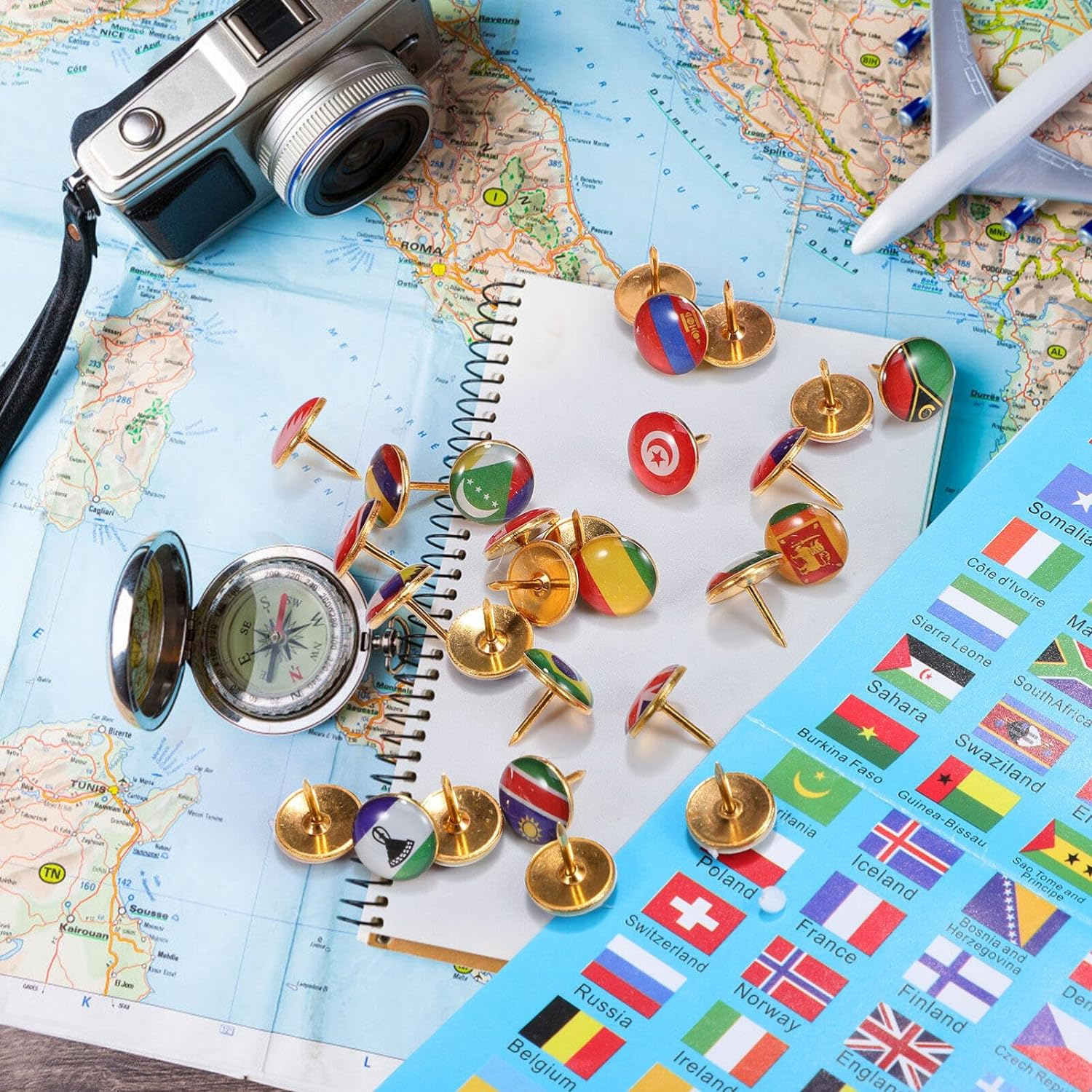 SEWACC 200Pcs National Flag Pins Thumb Tacks Country Map Push Pin Drawing Pins Travel Map Push Pins for Bulletin Board Pinboard Map Office image number 6